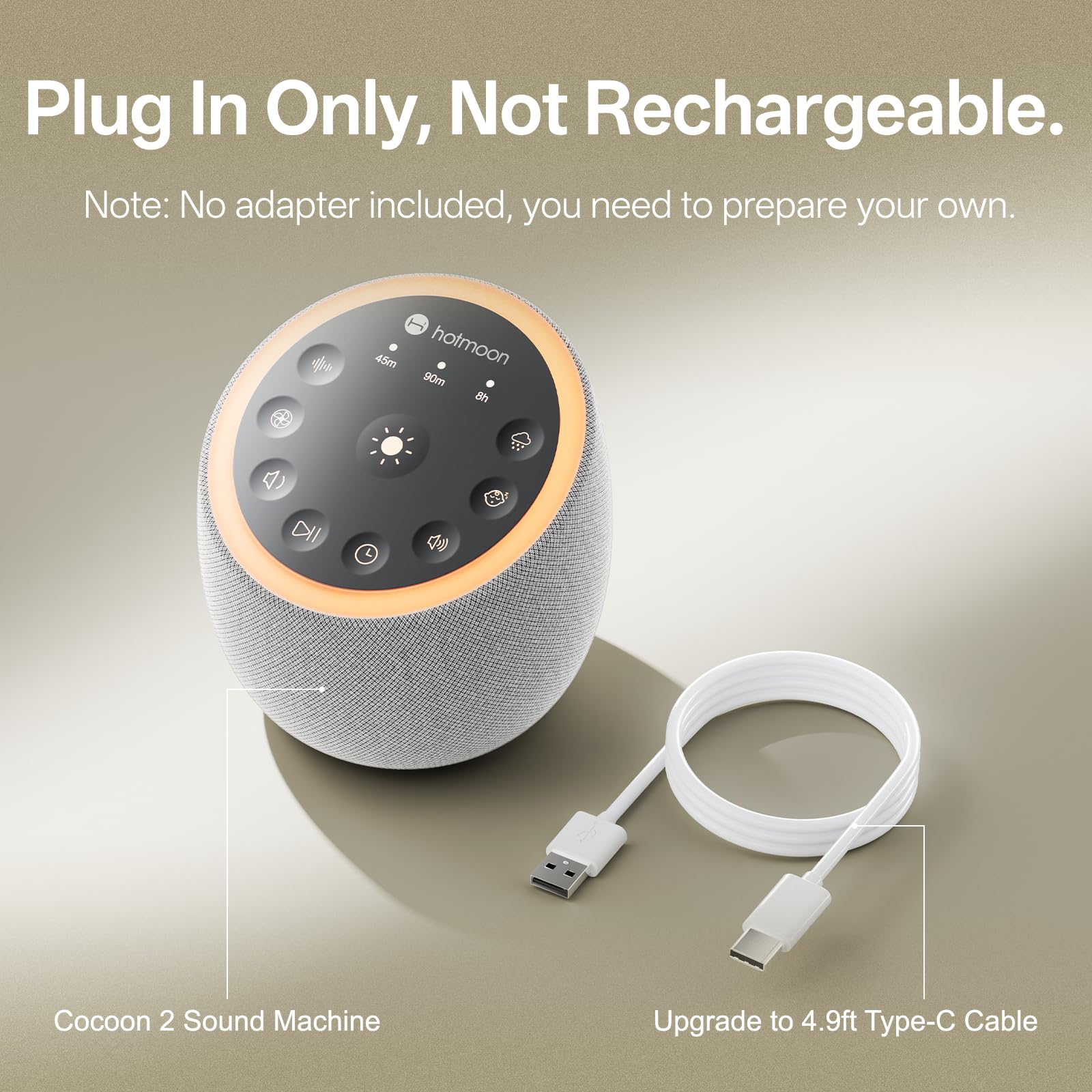 Hotmoon Cocoon 2 design compact et câble d'alimentation long.