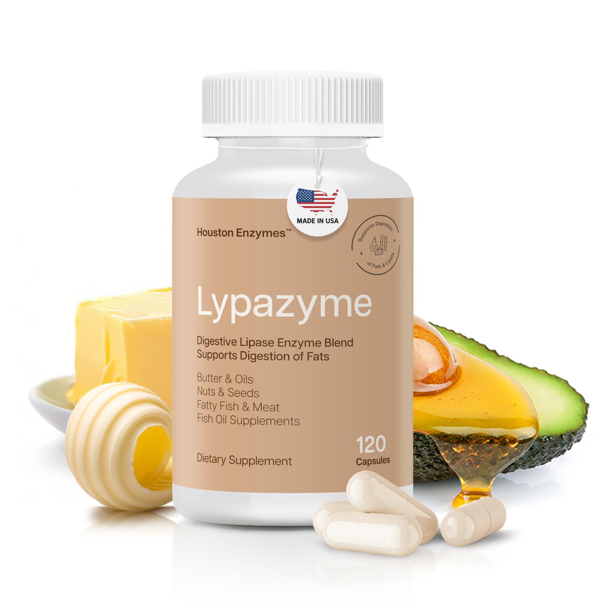 Houston Enzymes Lypazyme – bouteille, facilite la digestion des graisses.