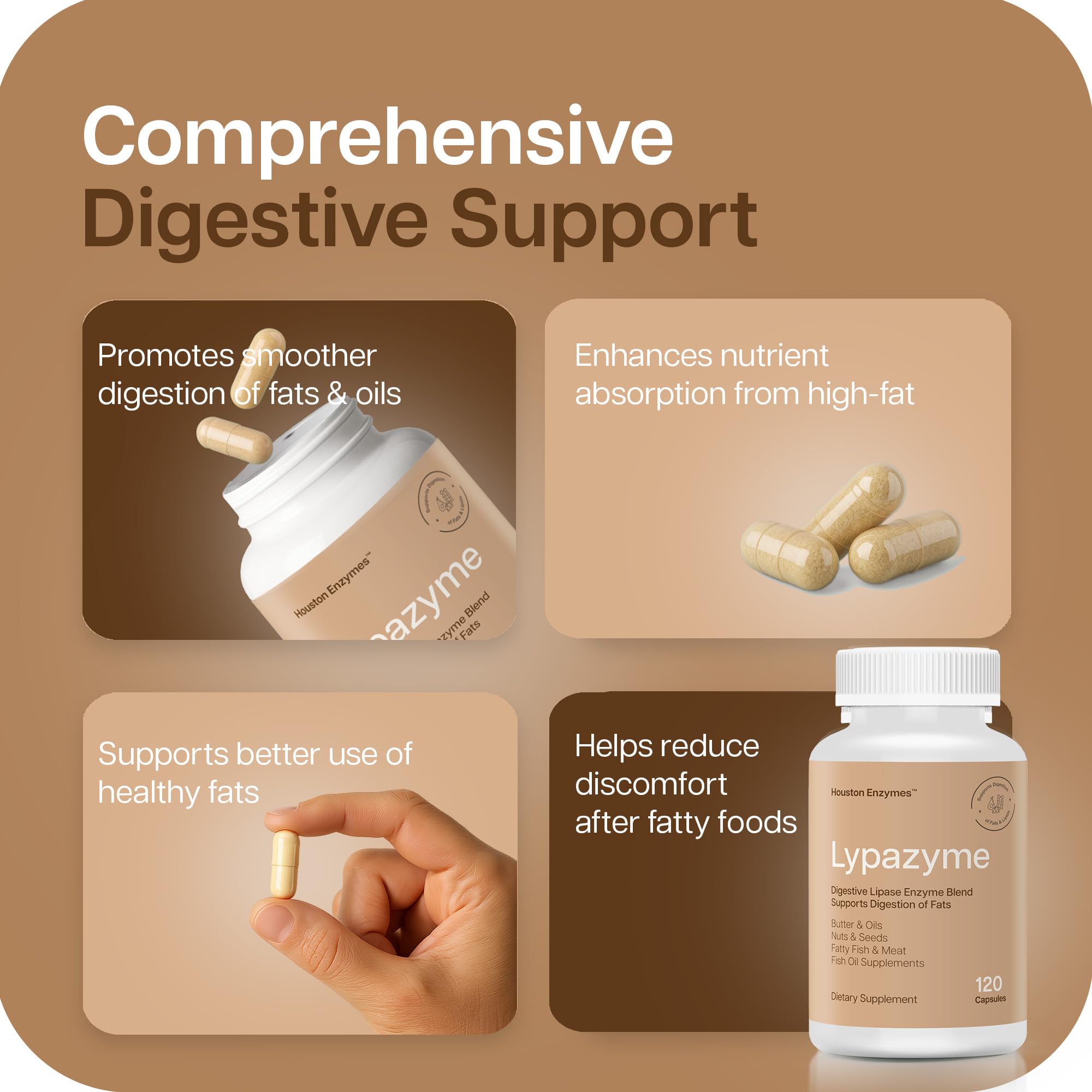 Capsules Lypazyme – dosage simple pour les repas riches en graisses.