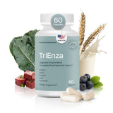 TriEnza de Houston Enzymes dans sa bouteille de capsules, soutien digestif après repas