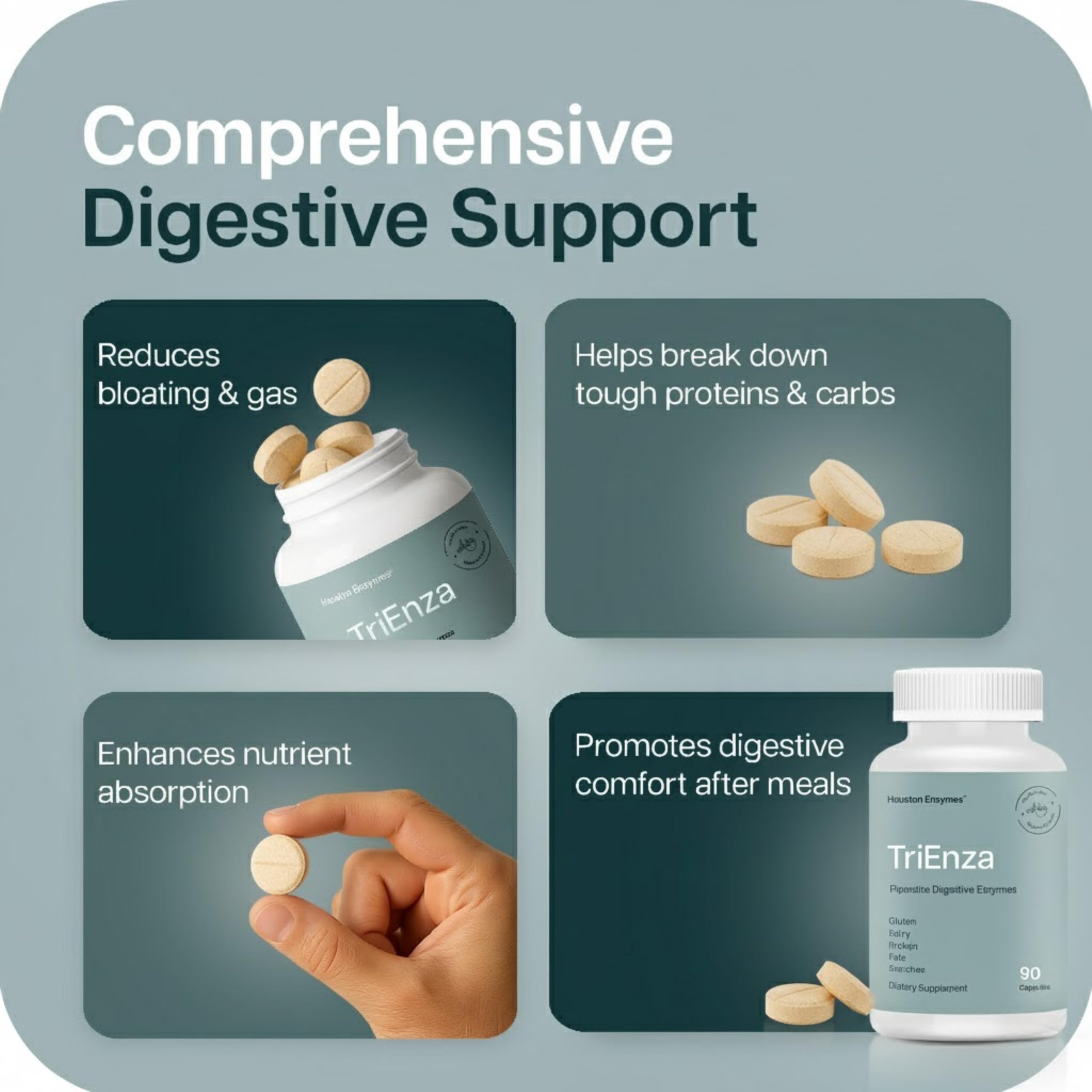 TriEnza, étiquette nutritionnelle lisible, informations sur les composants et leur usage.