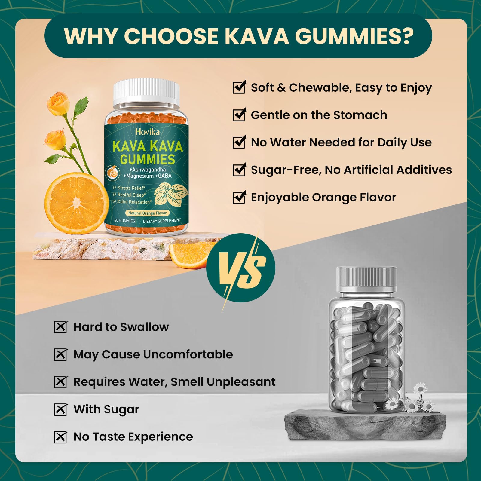Gommes Kava Hovika, soutien nocturne avant le coucher.