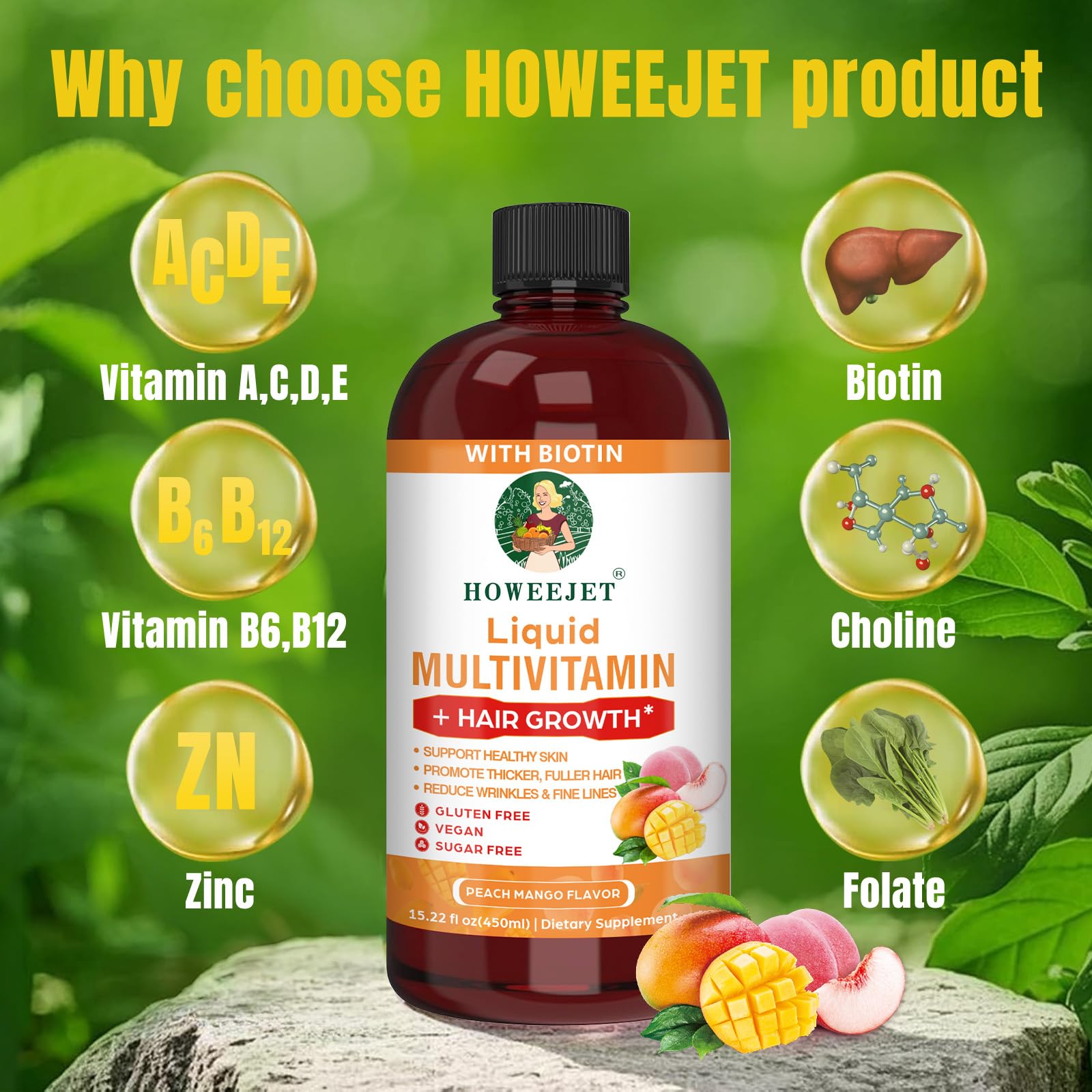 HOWEEJET biotine-10000mcg, absorption accrue pour cheveux forts