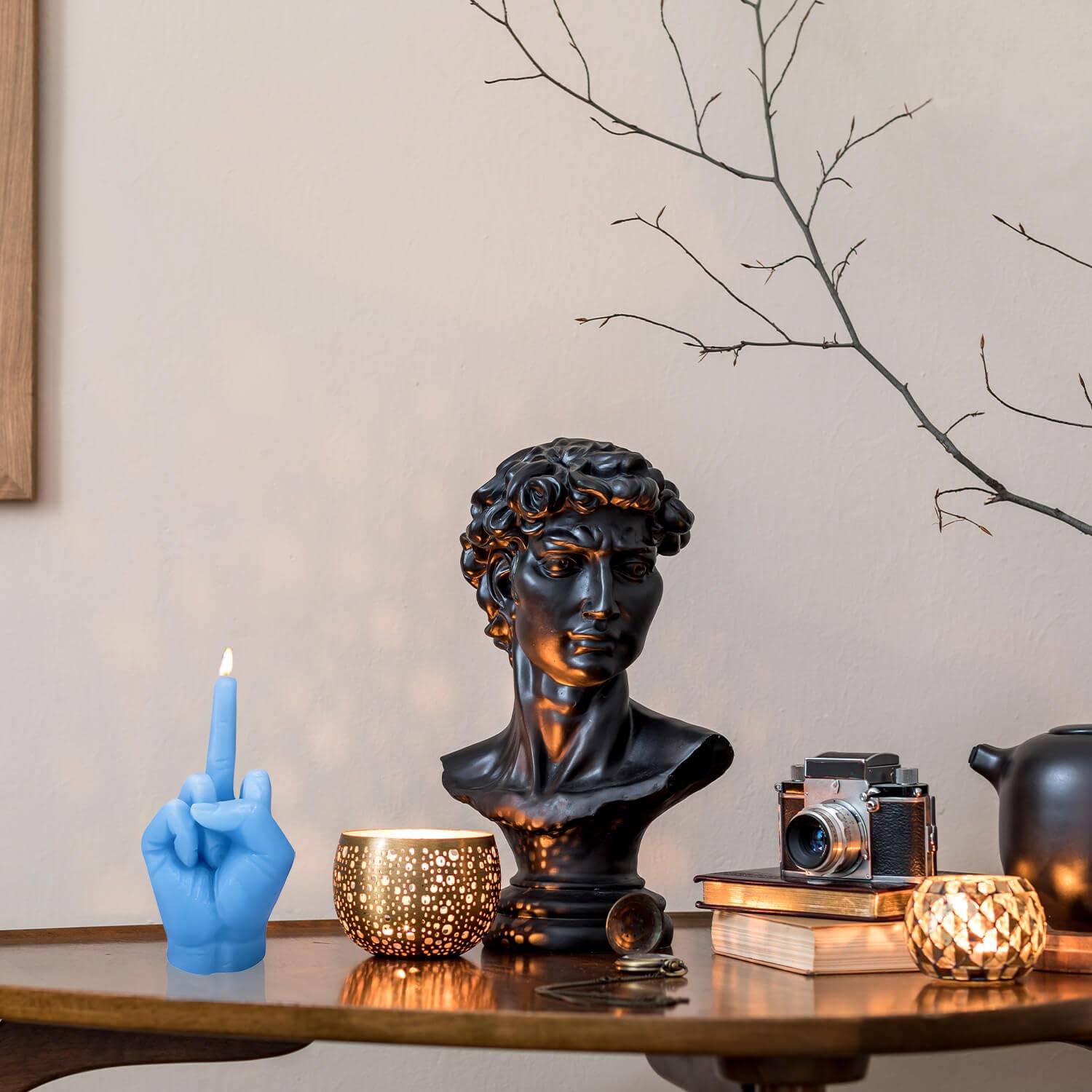Hozodusi Bougie doigt moyen bleu, cadeau original et apprécié.
