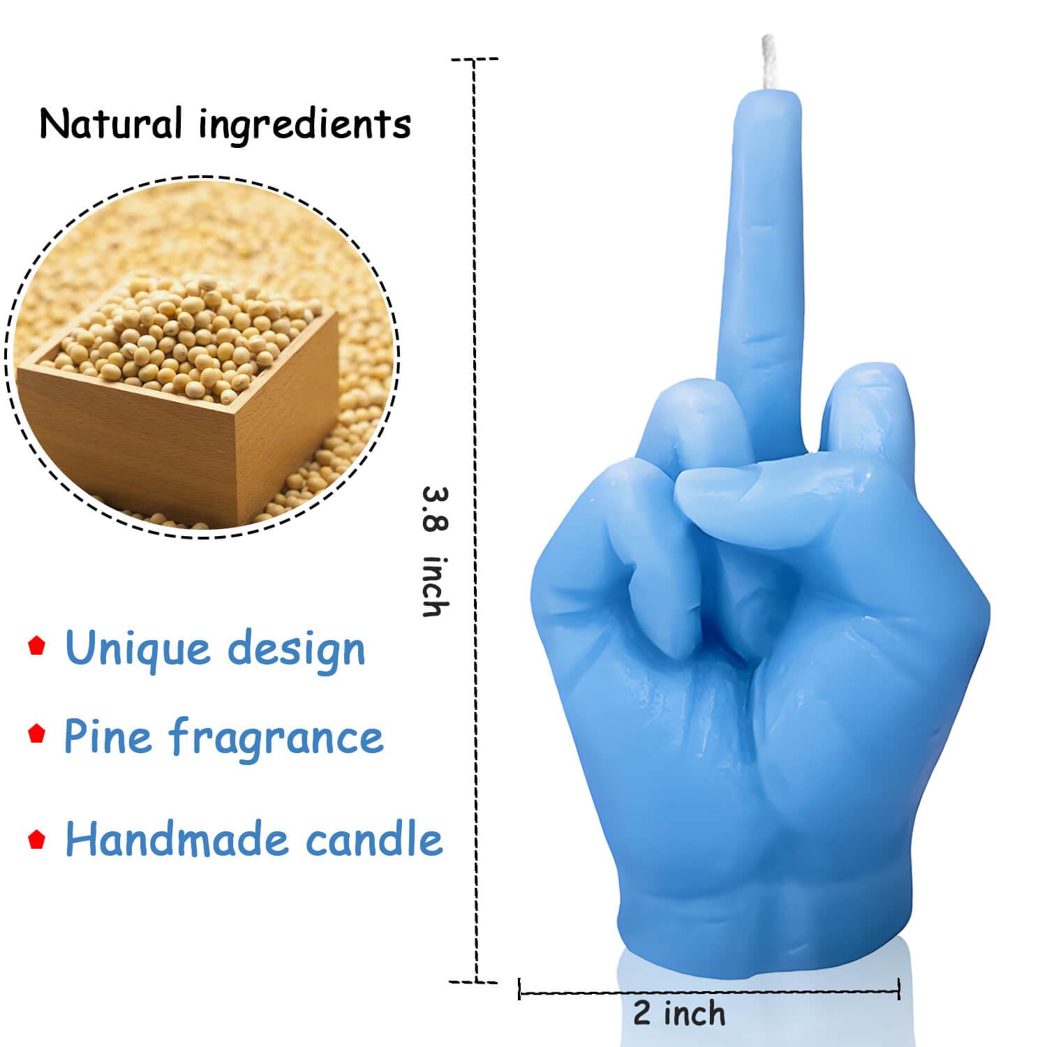 Bougie parfumée doigt moyen bleu de Hozodusi, ambiance forestière légère.