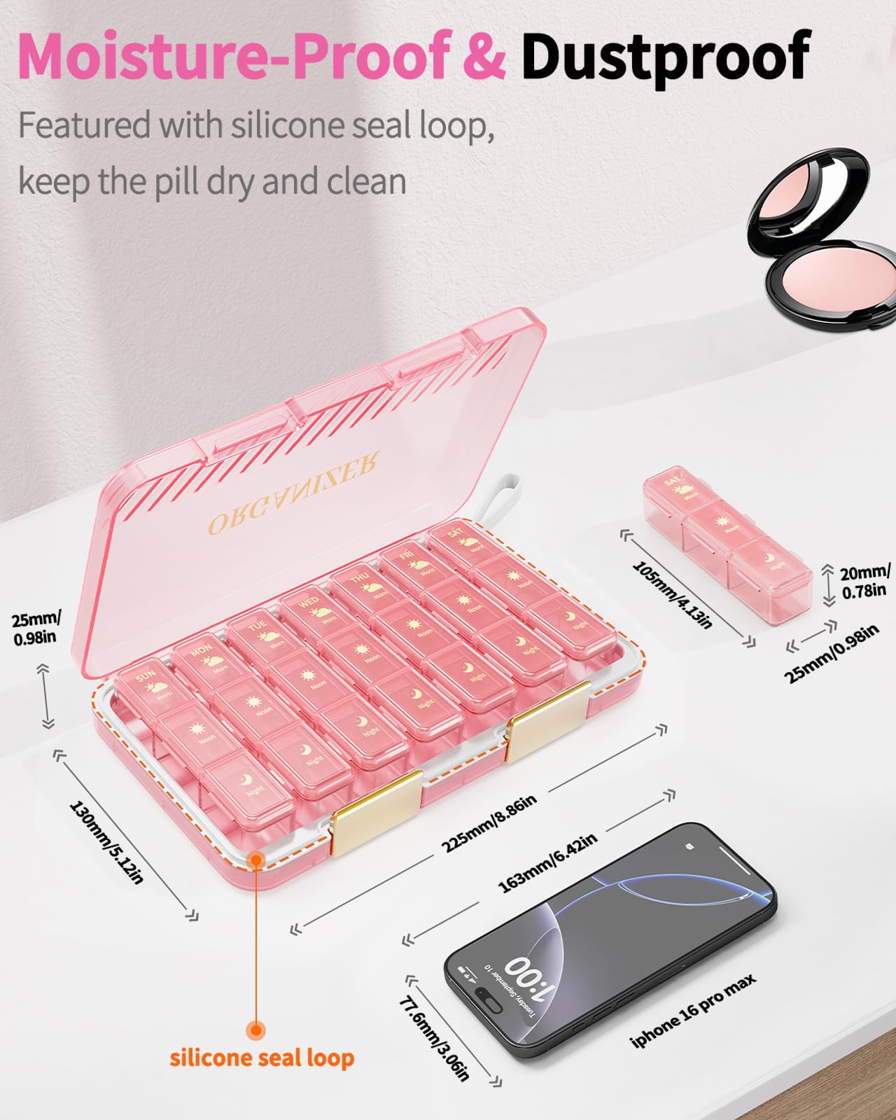 Hreyfull étui pilules portable – idéal pour voyager et rester organisé.
