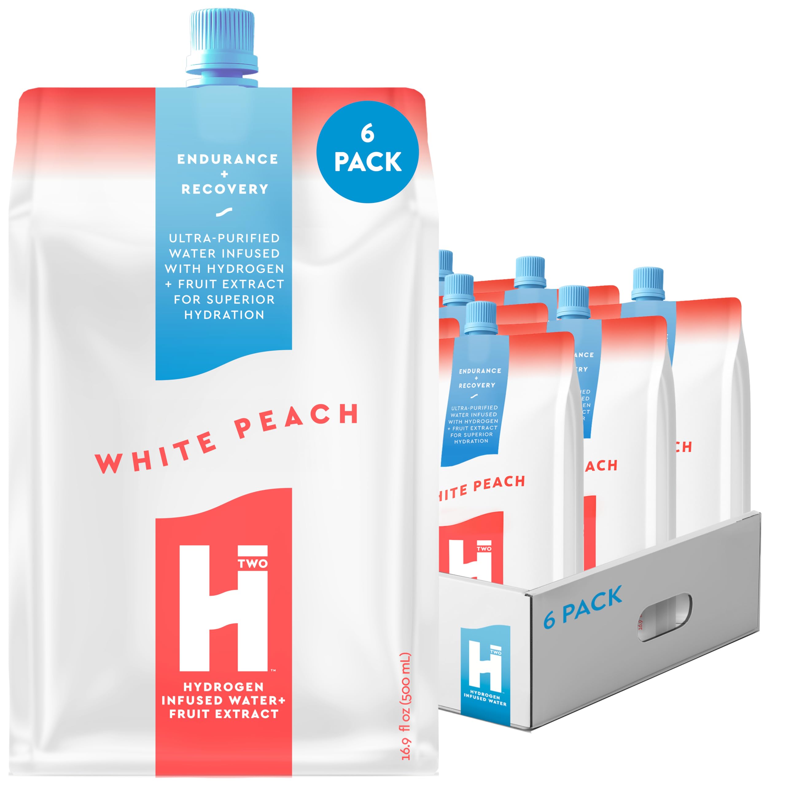 HTWO eau d'hydrogène saveur pêche blanche, hydratation sans sucre idéale pour l'entraînement.