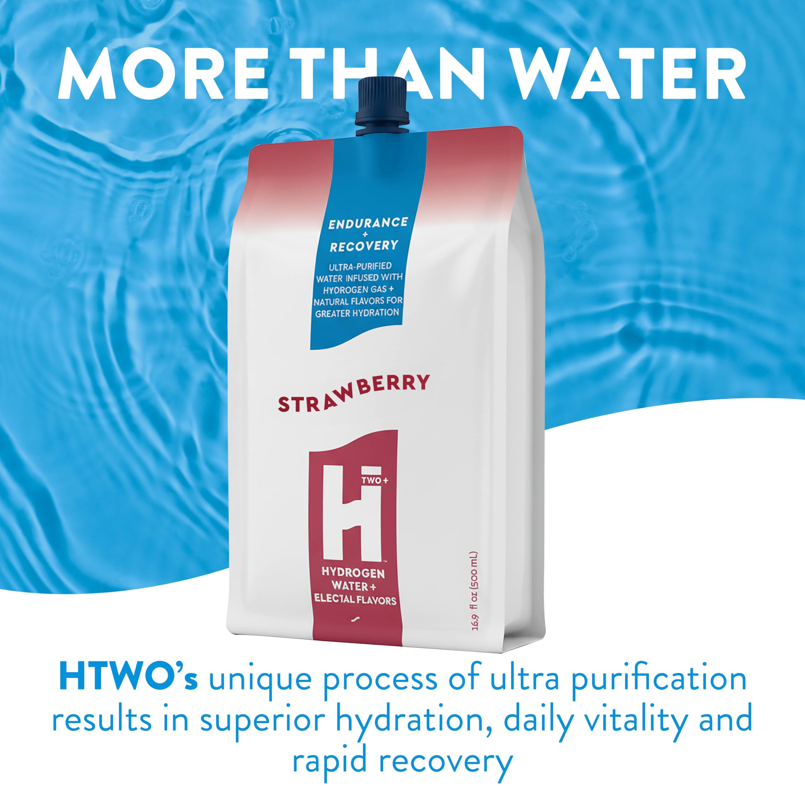 HTWO sachet hydrogène fraise 16-9oz, format portable pour déplacements.