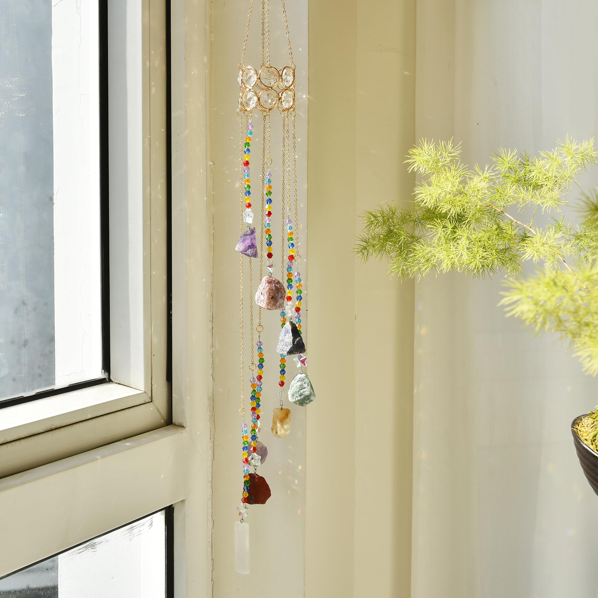 HTXYCTH Cristaux naturels suspendus pour décoration lumineuse et apaisante.