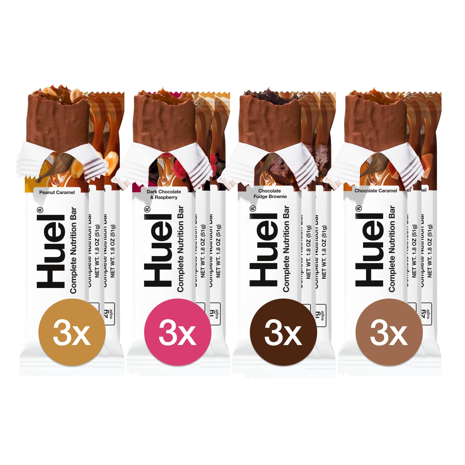 Barre Huel révélant 27 vitamines et minéraux pour soutenir l'énergie quotidienne.