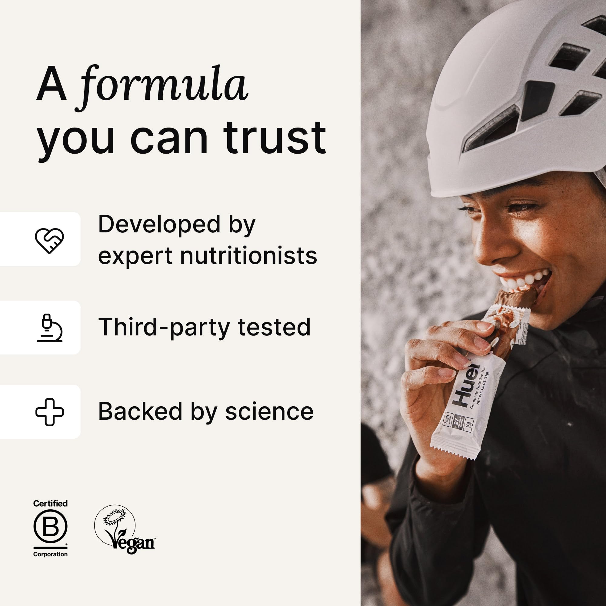 Barre Huel végétale 100 pourcent plante, snack propre