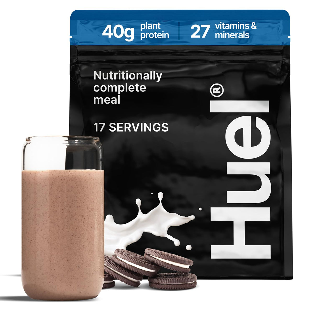 Huel Black Edition Cookies et Creme – poudre prête pour un repas rapide et nourrissant.