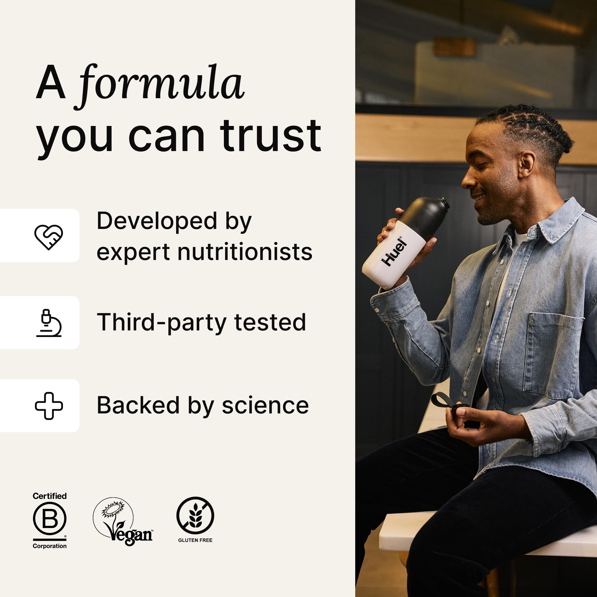 Huel Black Edition – sans gluten pour différents régimes.