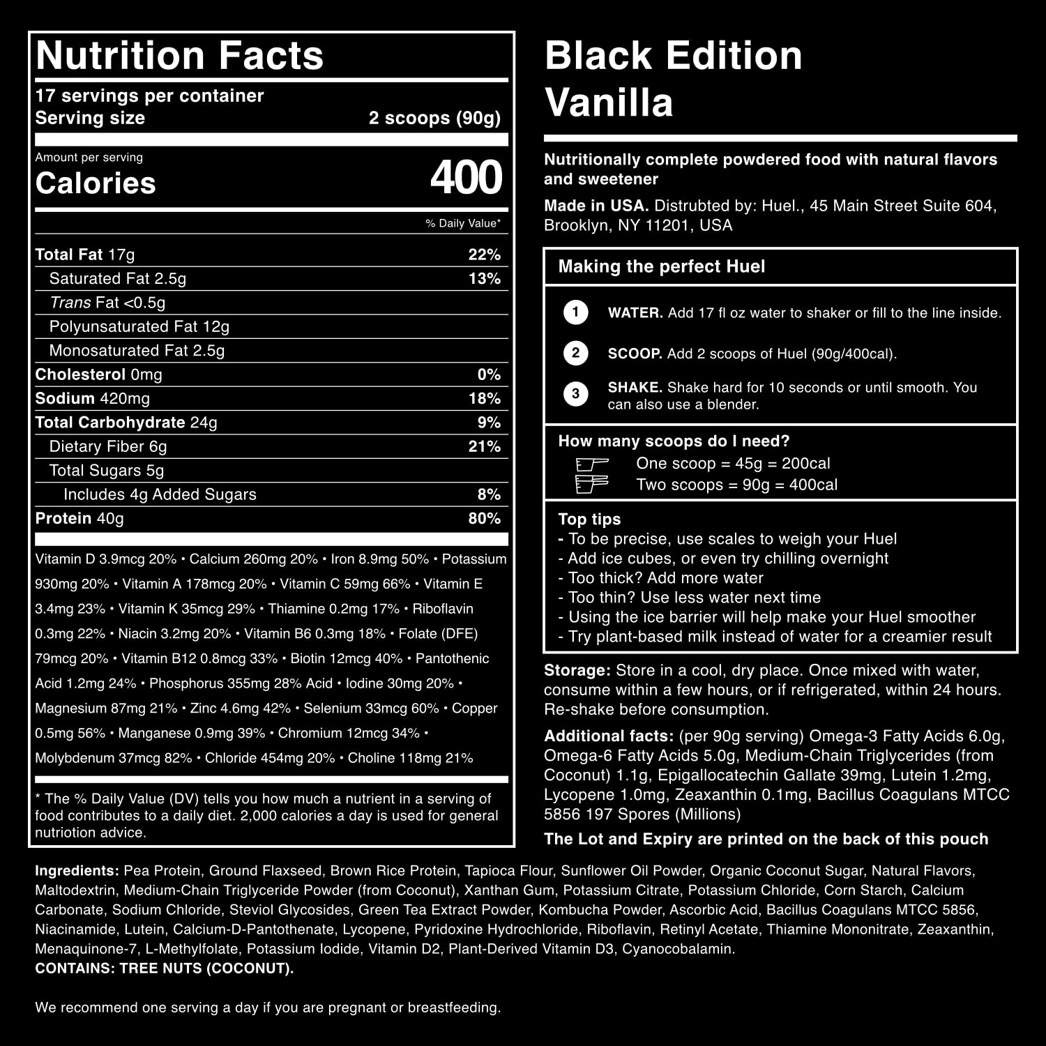 Verre mélange vanille avec Huel Black Edition, mélange homogène et prêt à boire.