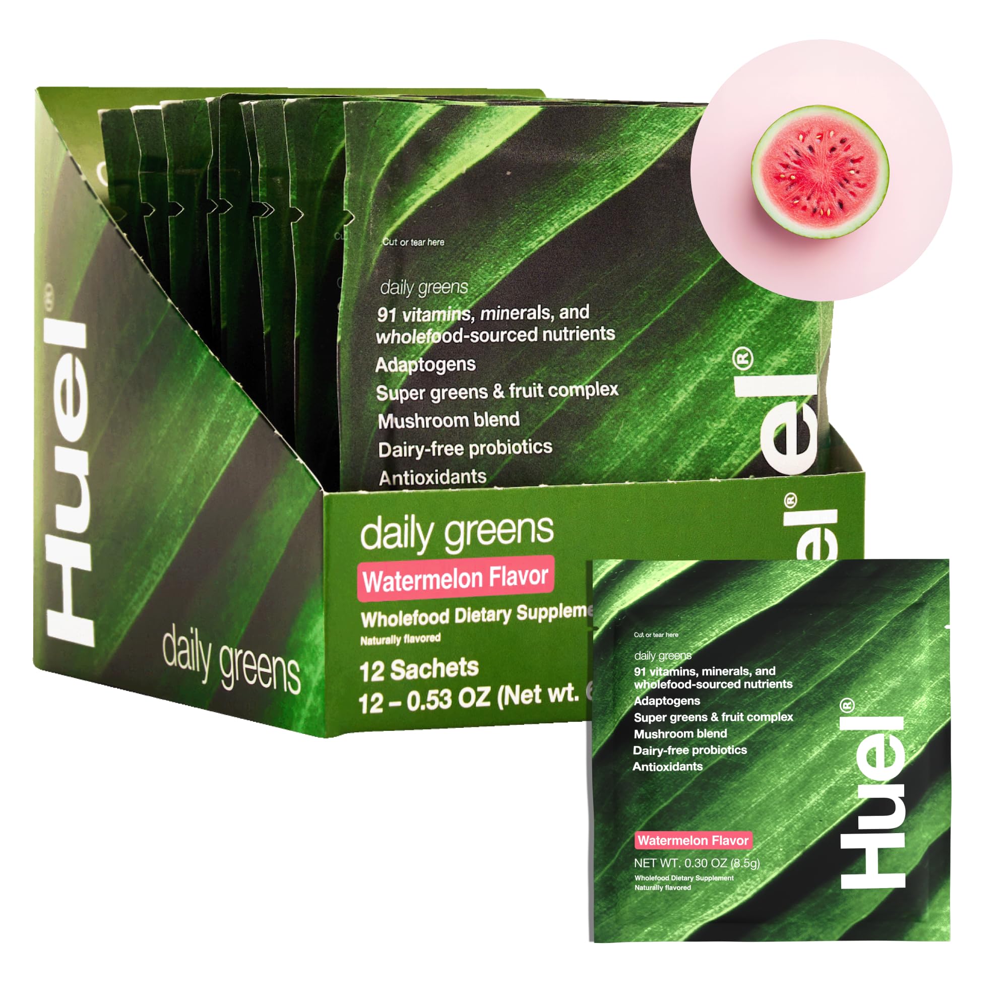 Bouteille de Huel Daily Greens prête à être intégrée au rituel du matin.