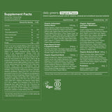 Huel Daily Greens, ingrédients verts variés, riches en superaliments et protéines végétales.