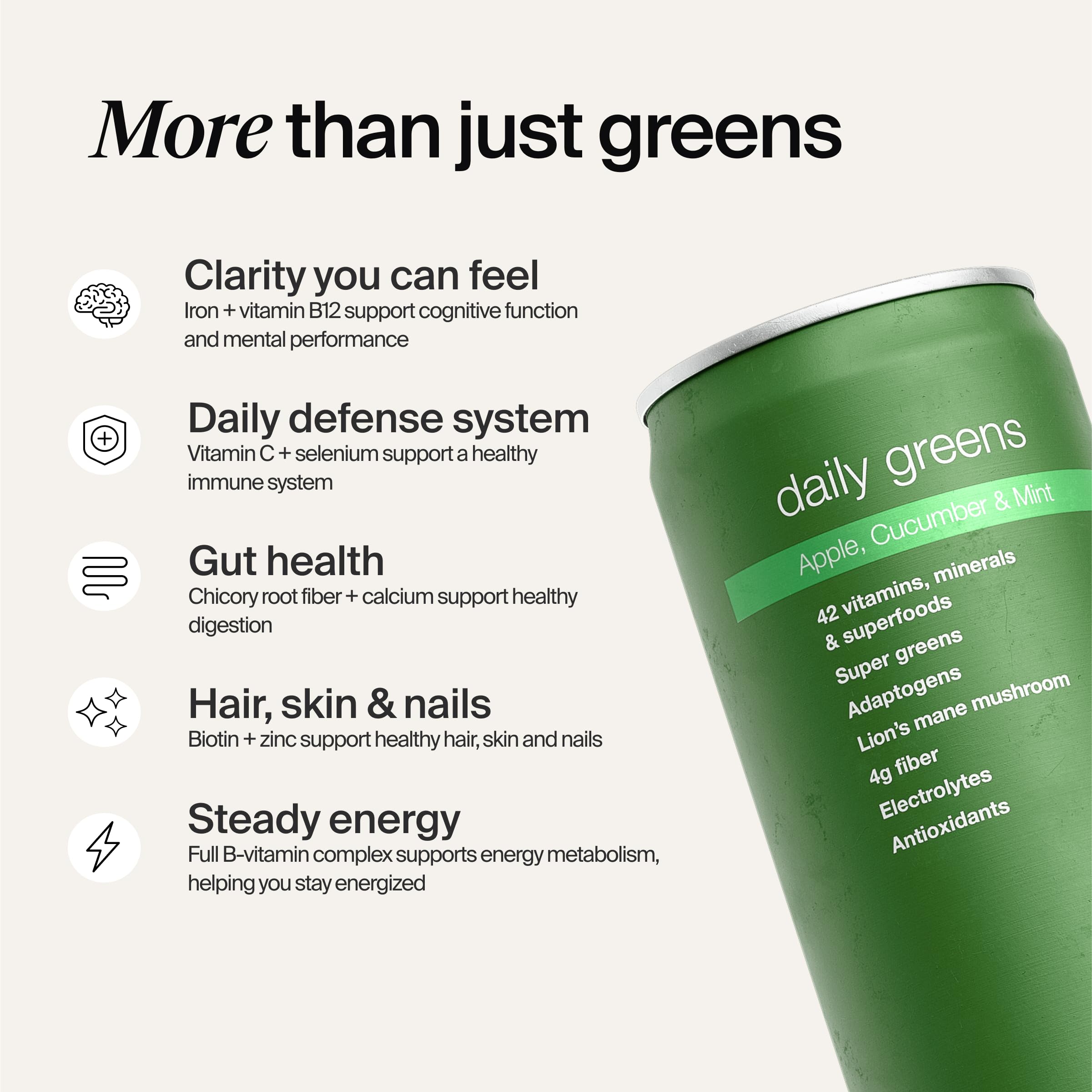 Huel Daily Greens dans un verre matinal, goût pomme et ananas rafraîchissant.