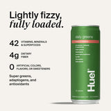 Verre Huel Daily Greens pomme-ananas, gout fruité pour le petit-dejeuner.