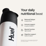 Huel emballage pratique et préparation simple, formule végan sans arômes artificiels.