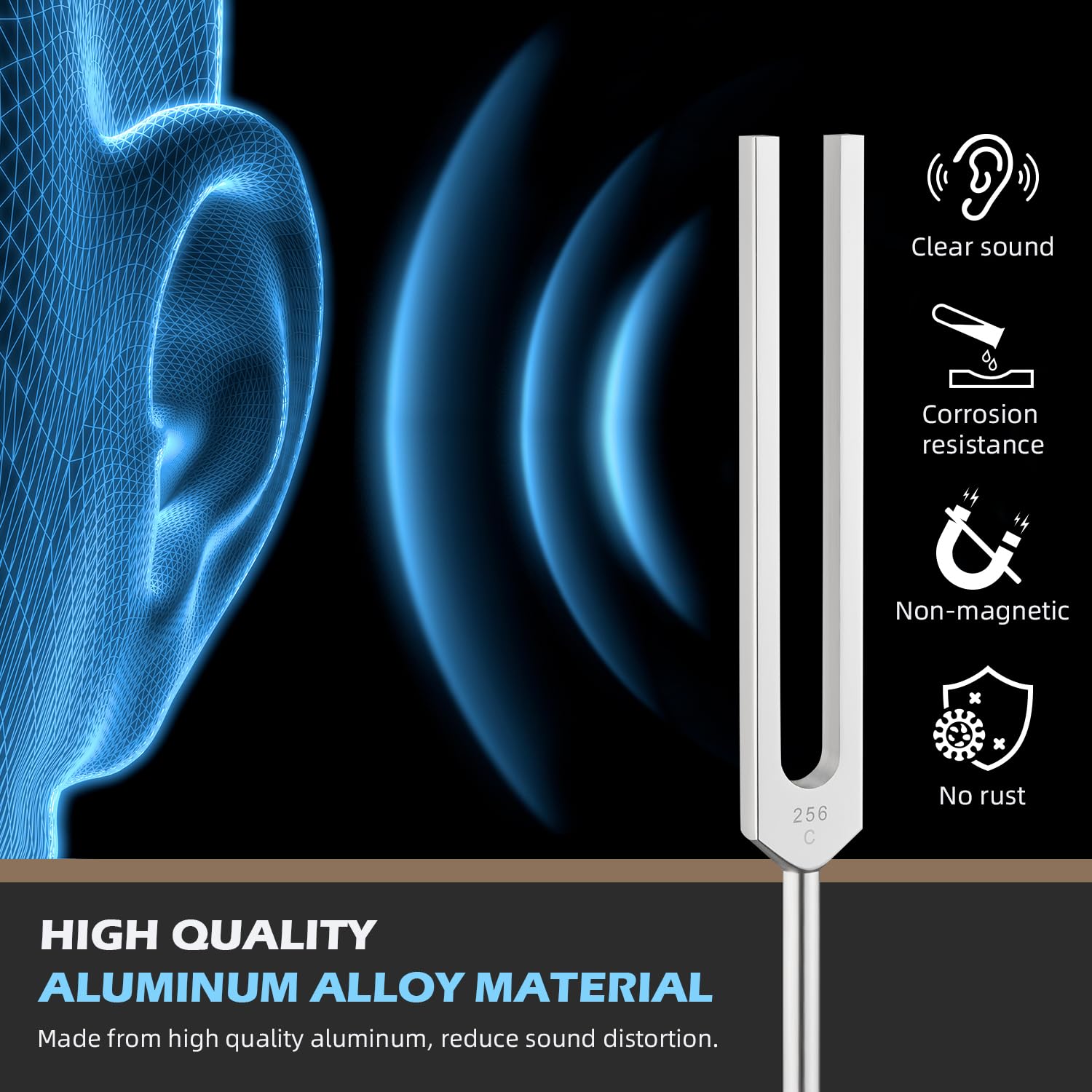 Hugbow diapason 256 Hz, offre des harmoniques nettes pour la méditation guidée et le calme intérieur.
