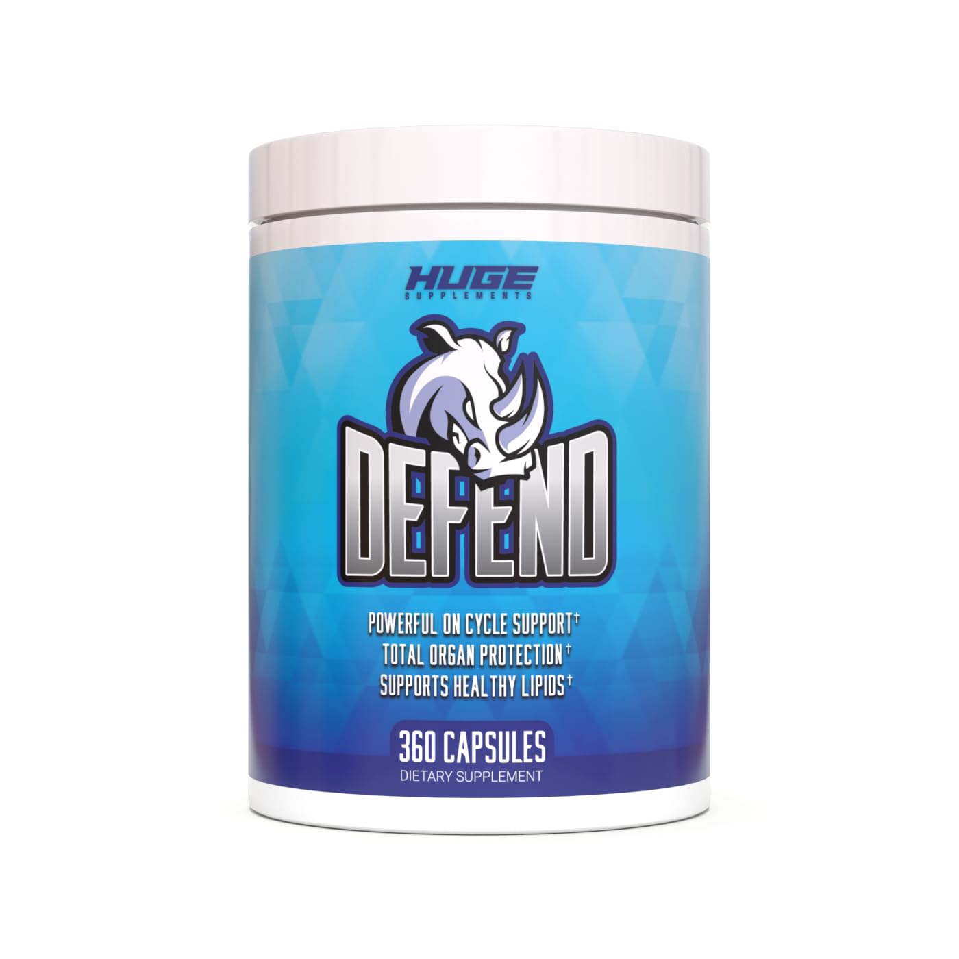 Huge Supplements Defend Cycle: bouteille visible, soutien potentiel du foie pendant un cycle d'entraînement.