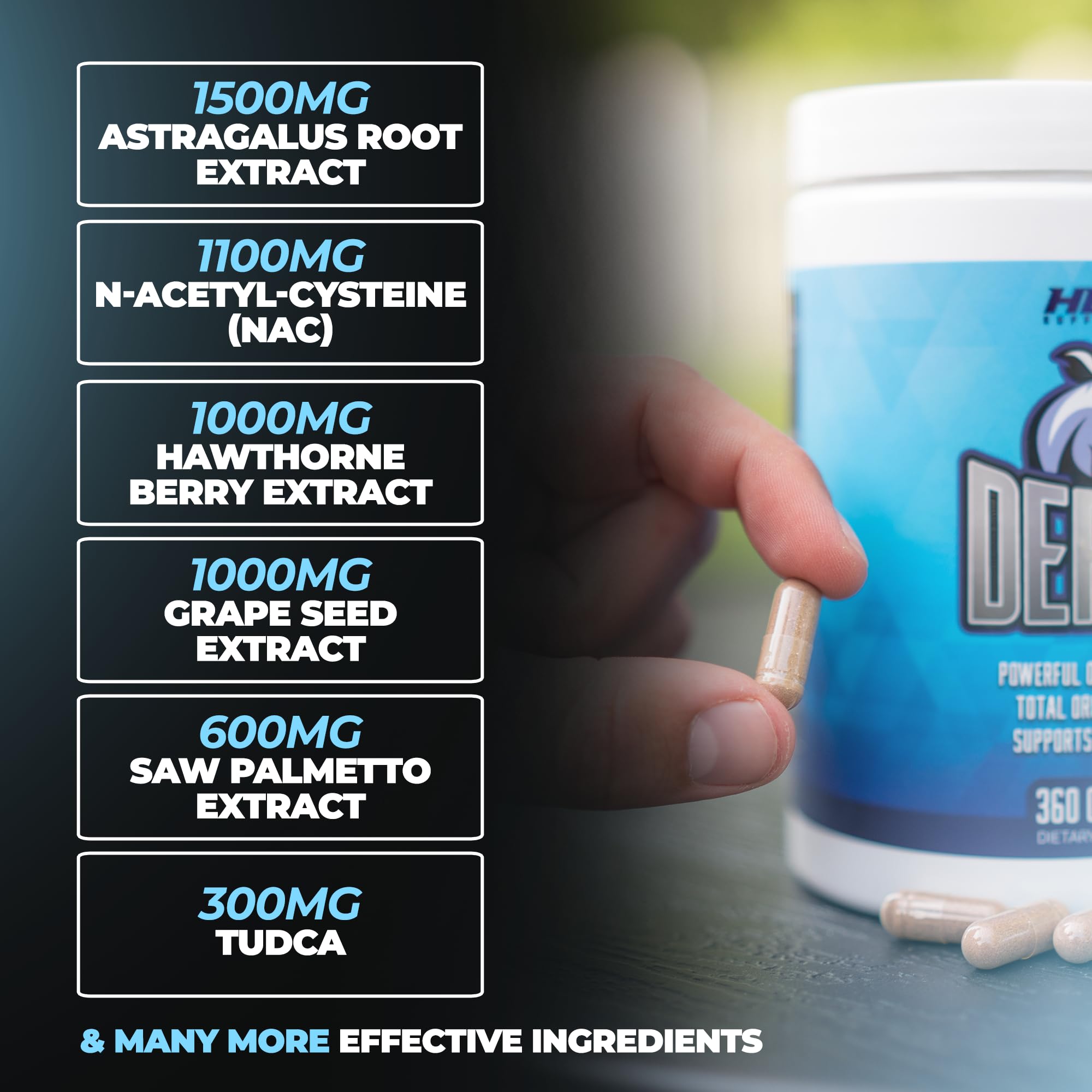 Huge Supplements Defend Cycle: dose quotidienne en gros plan et concentration d'ingrédients actifs.