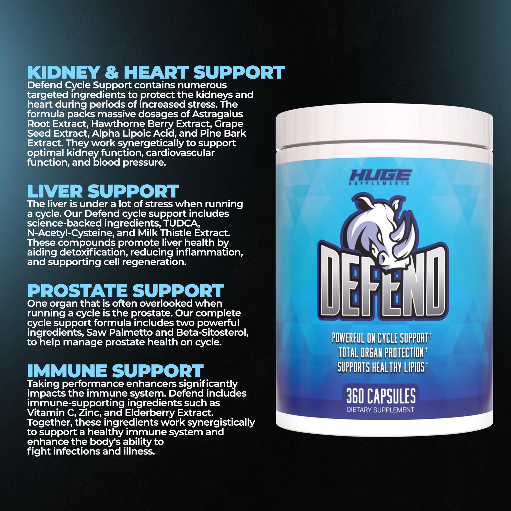 Huge Supplements Defend Cycle: fiche nutritionnelle et informations sur les ingrédients.