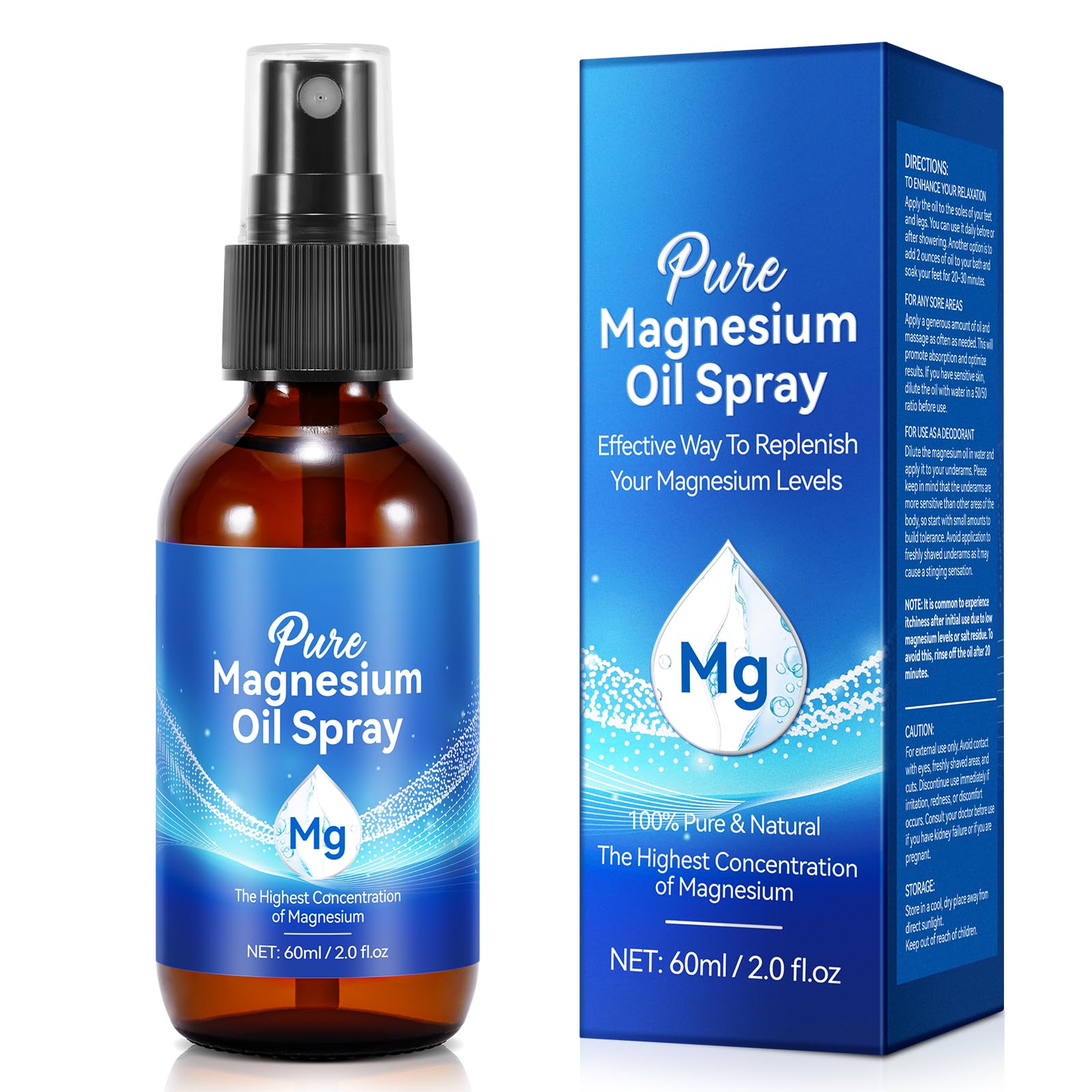 Huile magnésium en vaporisateur, bouteille 2 oz prête à l'emploi pour usage rapide