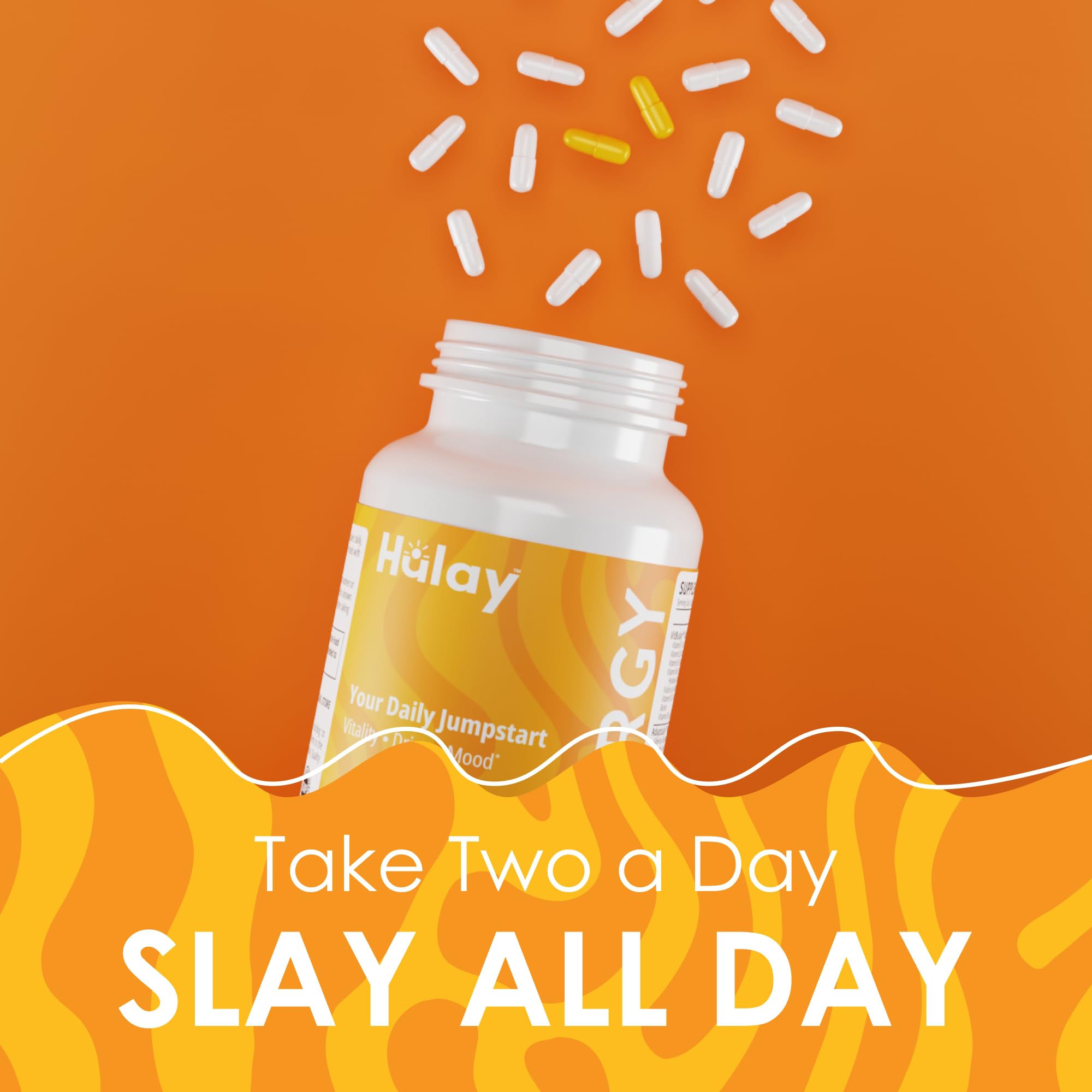 Hulay Énergie: capsules visibles sur tablette, promesse de vitalité.