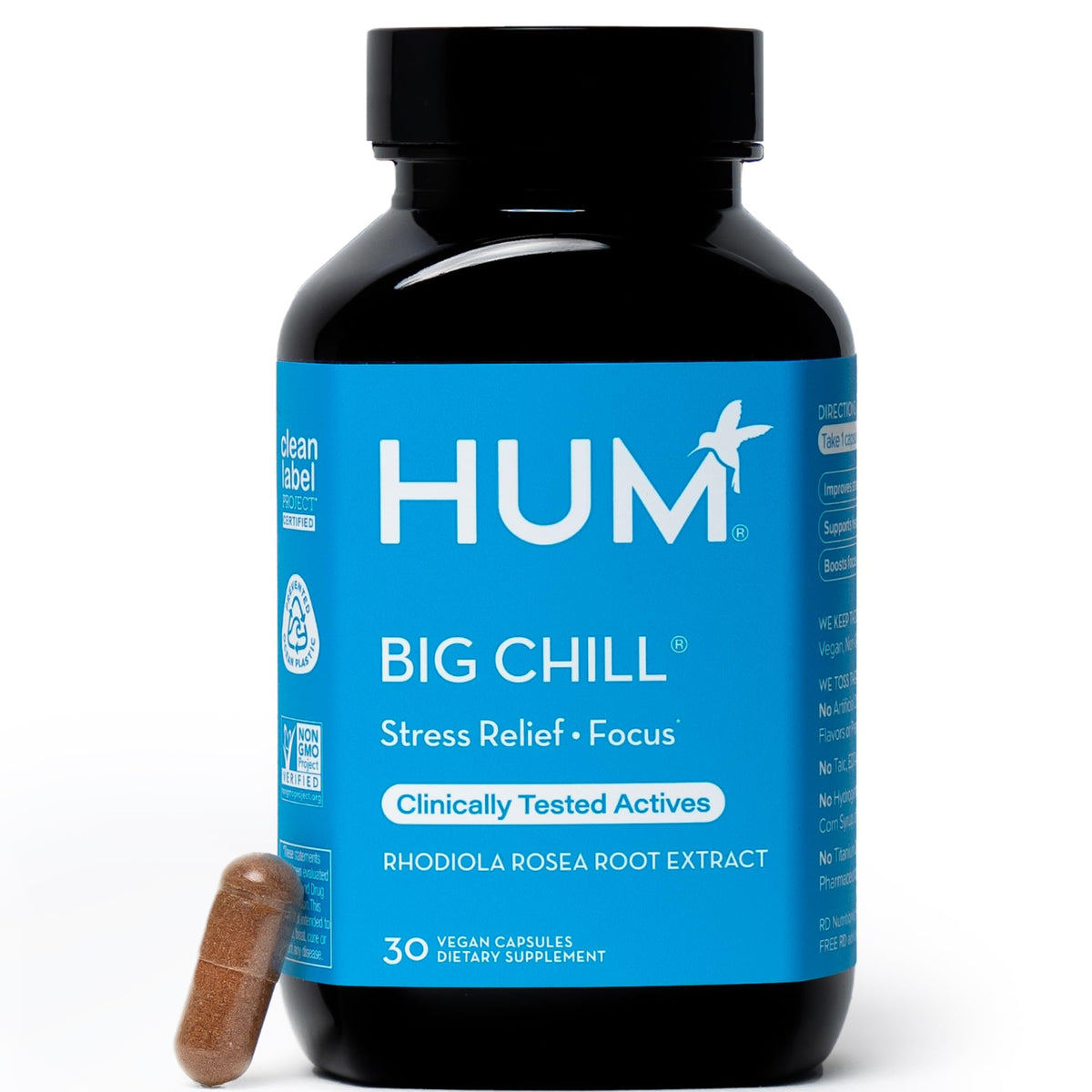HUM Big Chill, bouteille et etiquette visibles, calme quotidien possible.
