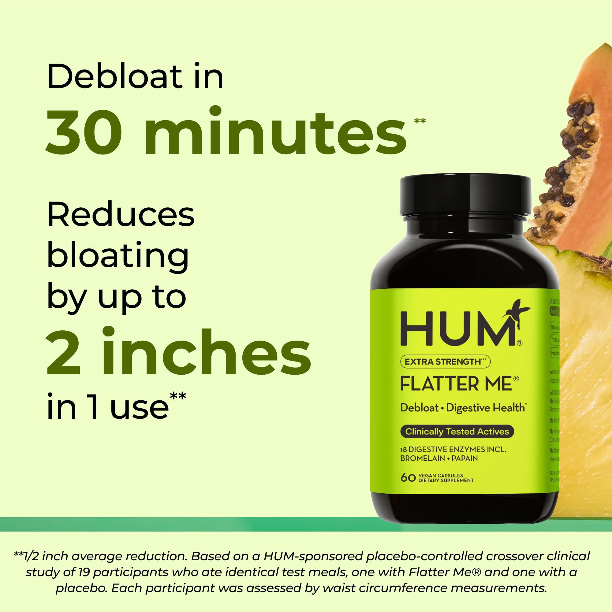 HUM Flatter Me – capsules prêtes à prendre avant repas pour un confort rapide.