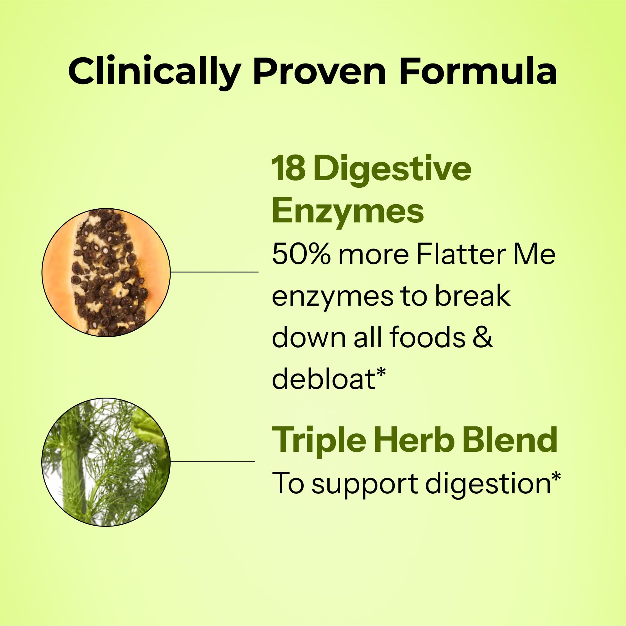 HUM Flatter Me – emballage élégant mettant en valeur la formulation multi‑enzymes.