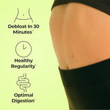 HUM Flatter Me : gélules près de l'étiquette, détail sur les enzymes digestives.