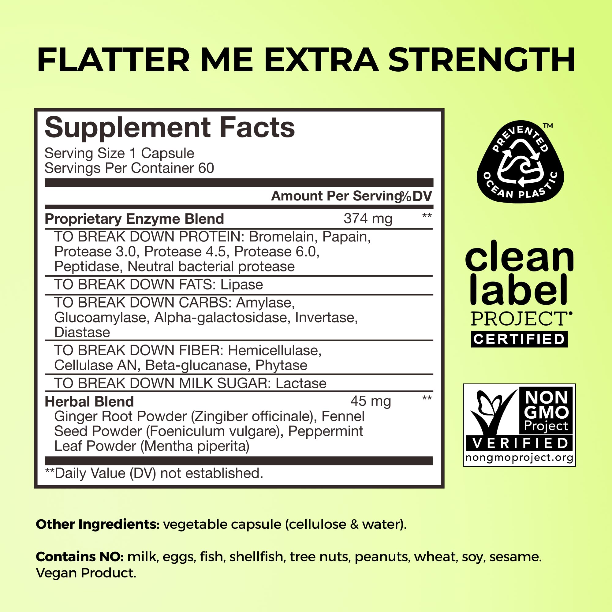 HUM Flatter Me – ingrédients et enzymes visibles pour le soutien digestif.