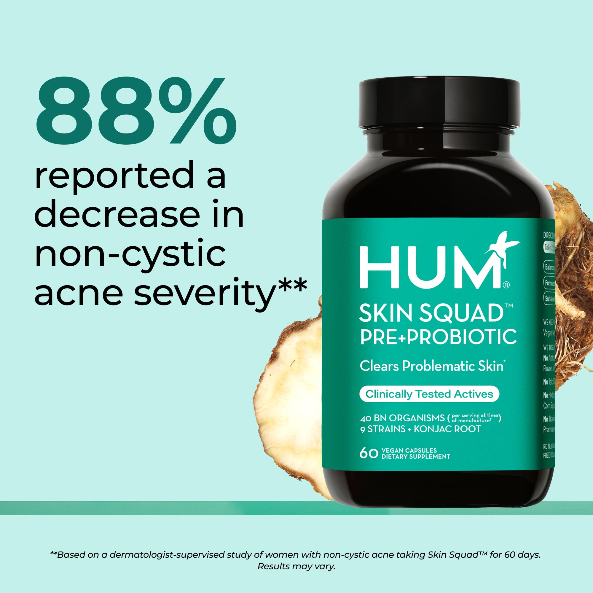 Hum Skin Squad Probiotiques: tableau des ingrédients prébiotiques et probiotiques
