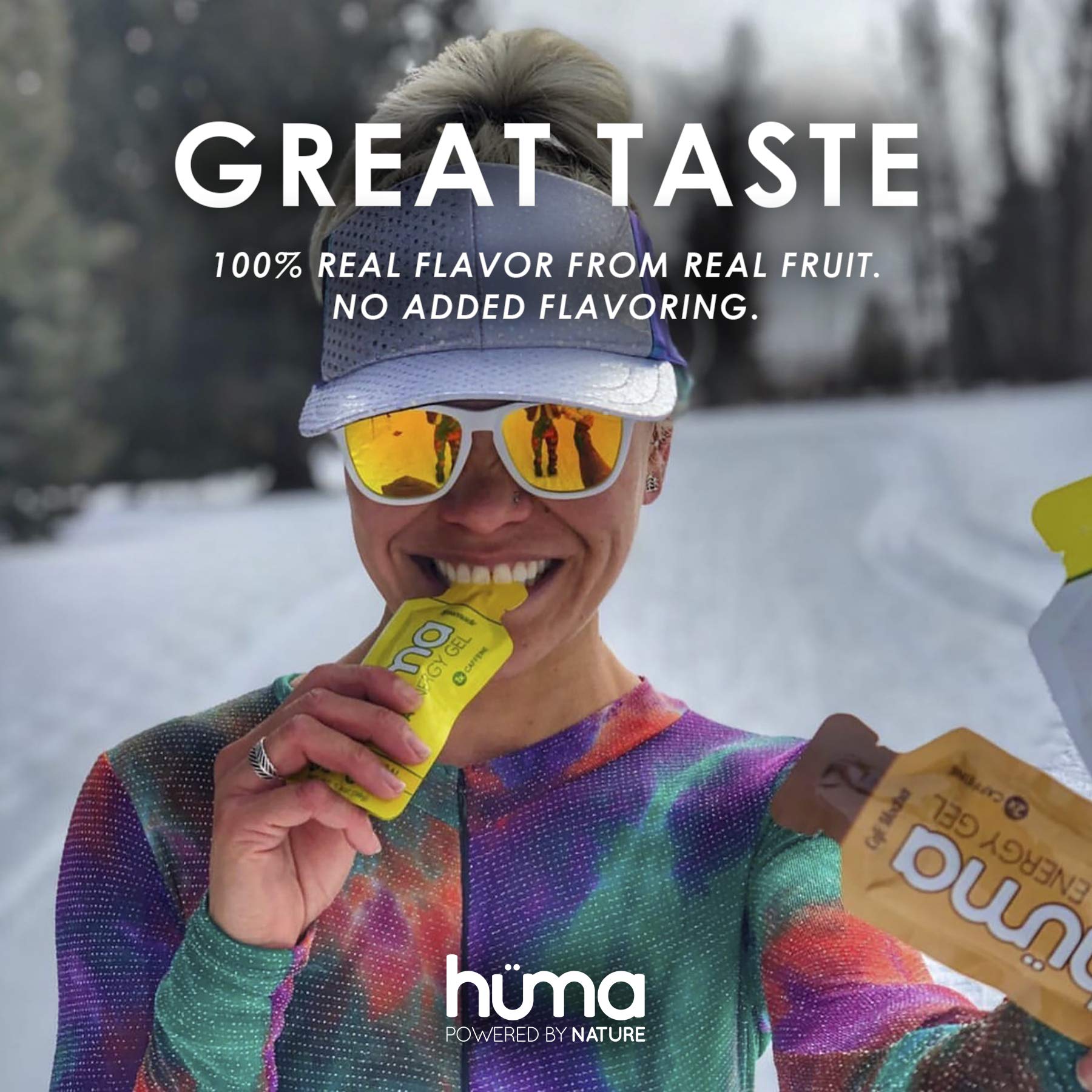 Étiquettes Hüma Energy Gel sans gluten, sans lactose, vegan
