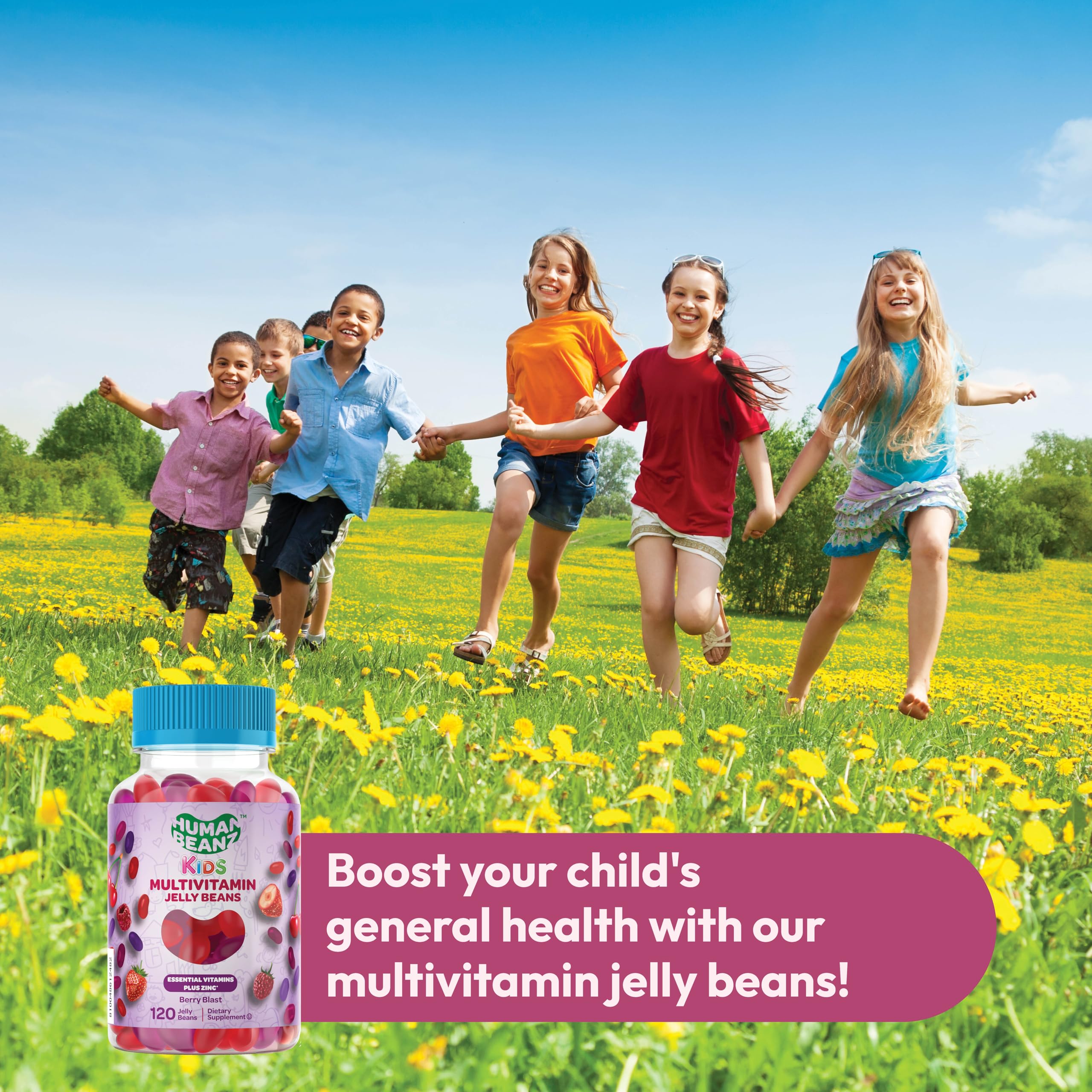 Human Beanz conditionnement 120 bonbons multivitamines, format pratique.