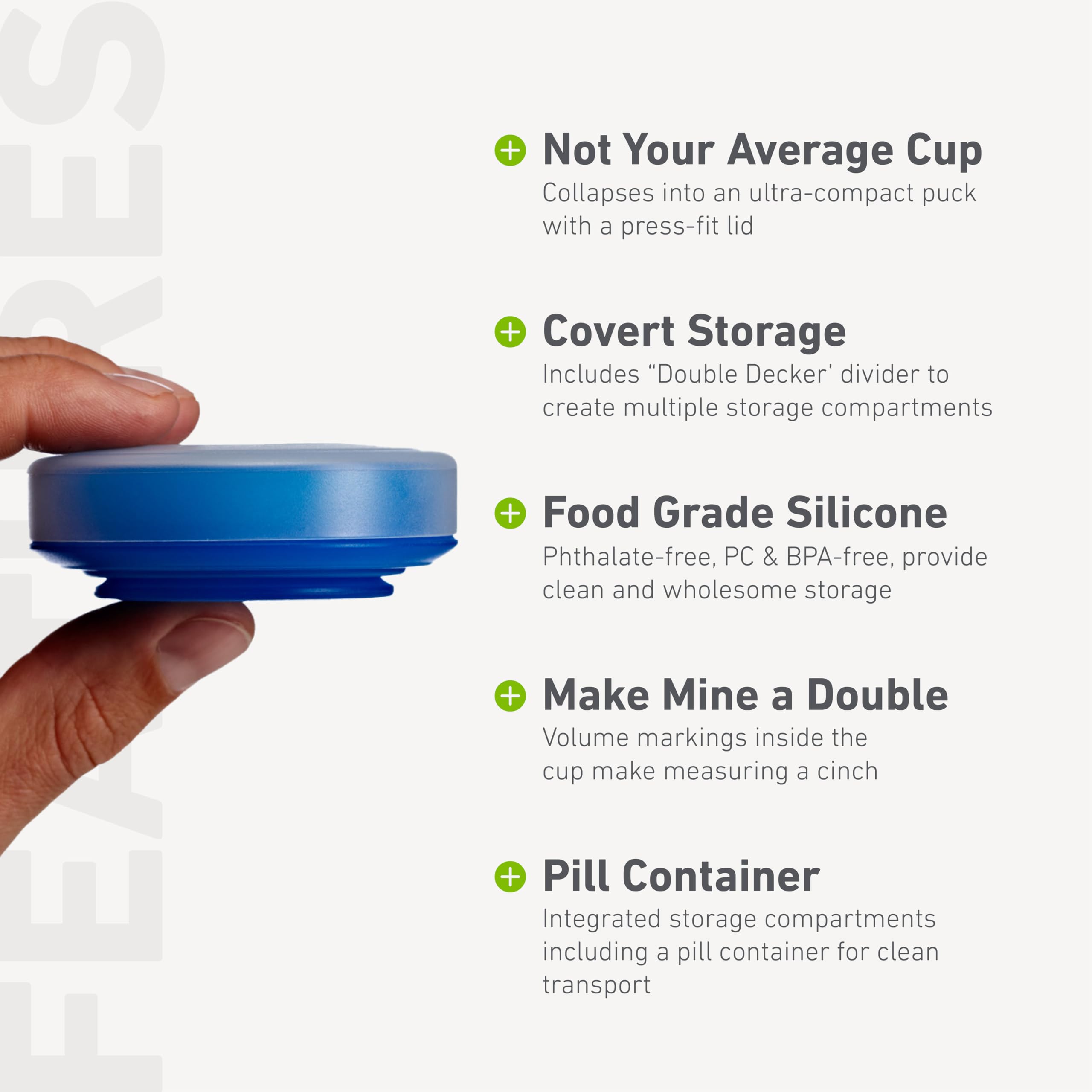GoCup en silicone alimentaire sans BPA ni phtalates pour l'usage quotidien.