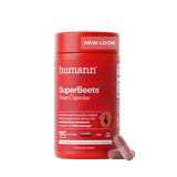 Capsules Humann SuperBeets en bouteille, libération rapide pour faciliter l’intégration quotidienne.