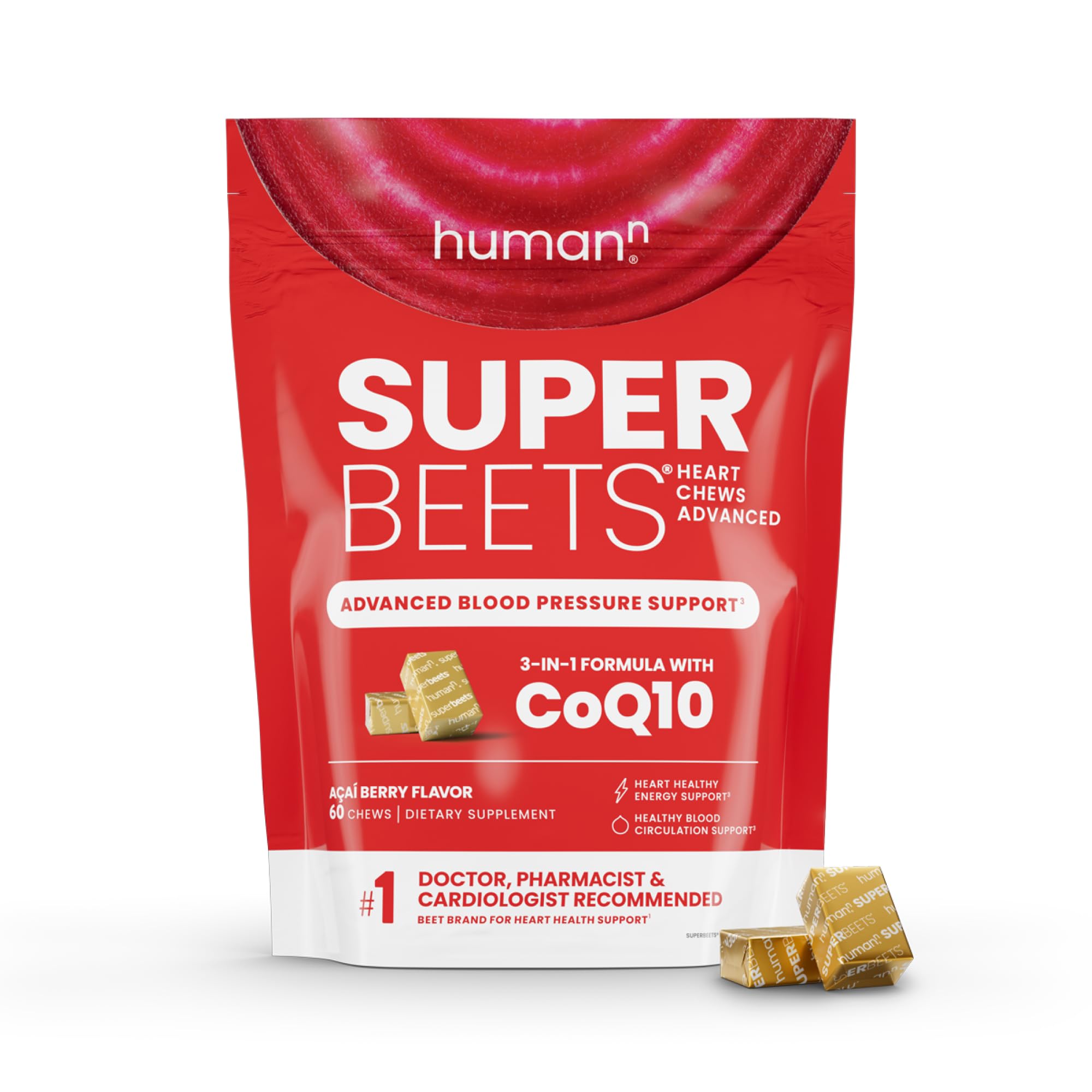 Humann SuperBeets, bouteille de bouchées rouges, énergie potentielle au quotidien