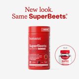 Gommes Humann SuperBeets fraise sur emballage, sans sucre et vegan.