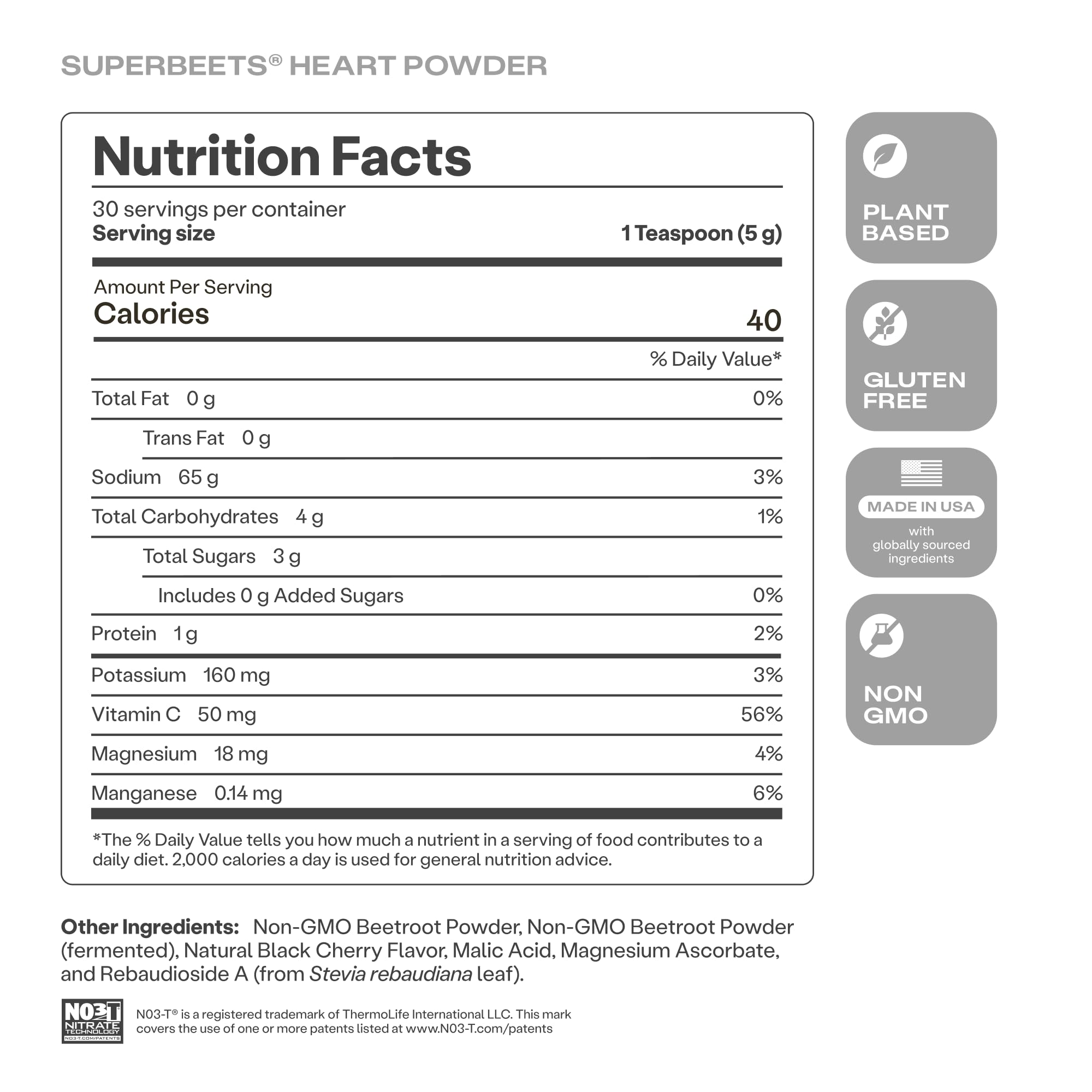 Humann SuperBeets ingrédients non OGM issus des États-Unis, traçabilité assurée