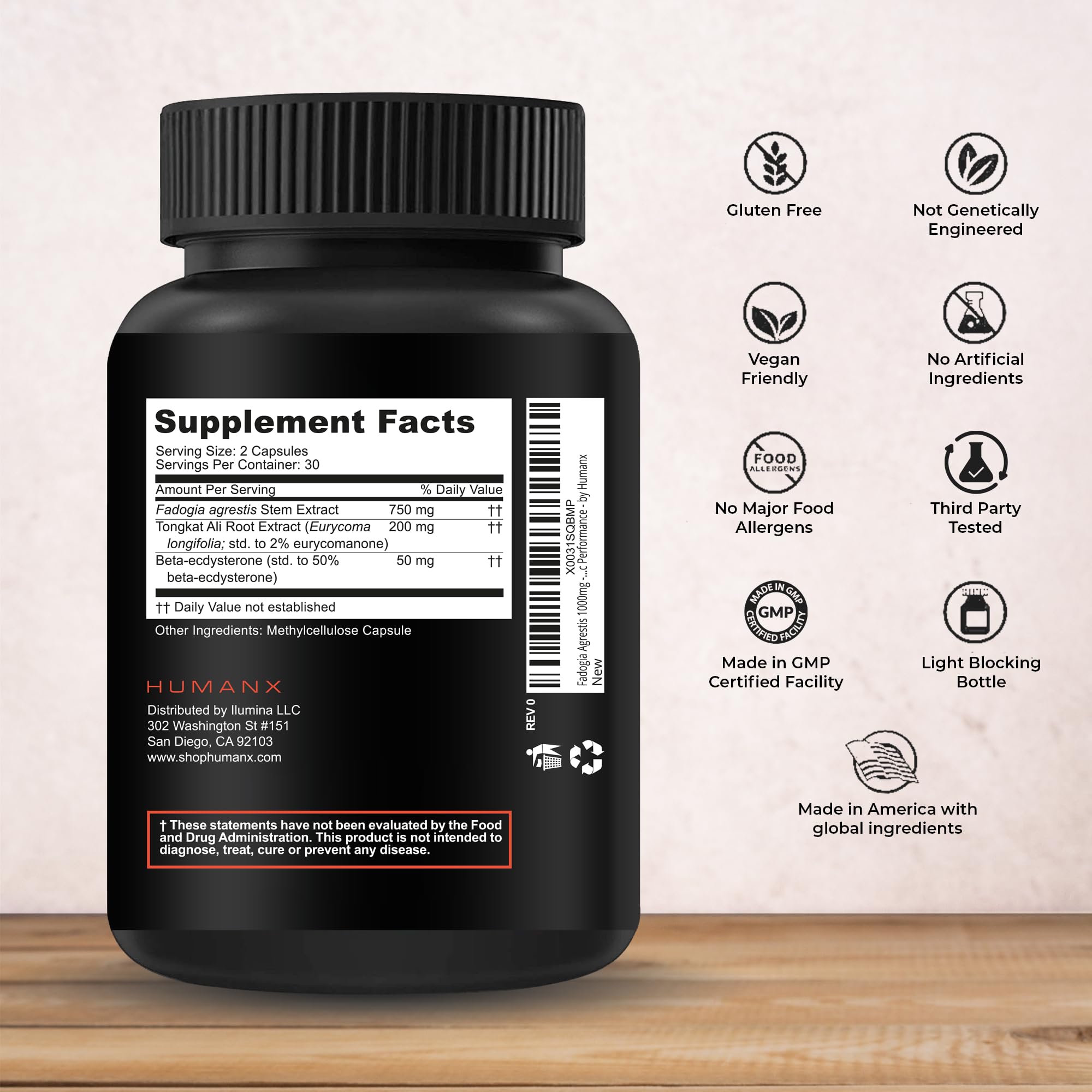 HumanX Fadogia Agrestis : capsules végétales faciles à prendre lors de l'entraînement.