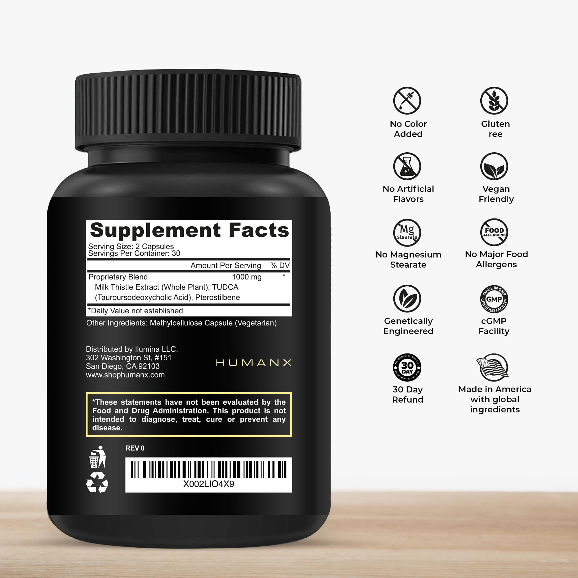 Capsules HUMANX Tudca+ faciles à avaler, parfaites pour soutenir le foie au quotidien.