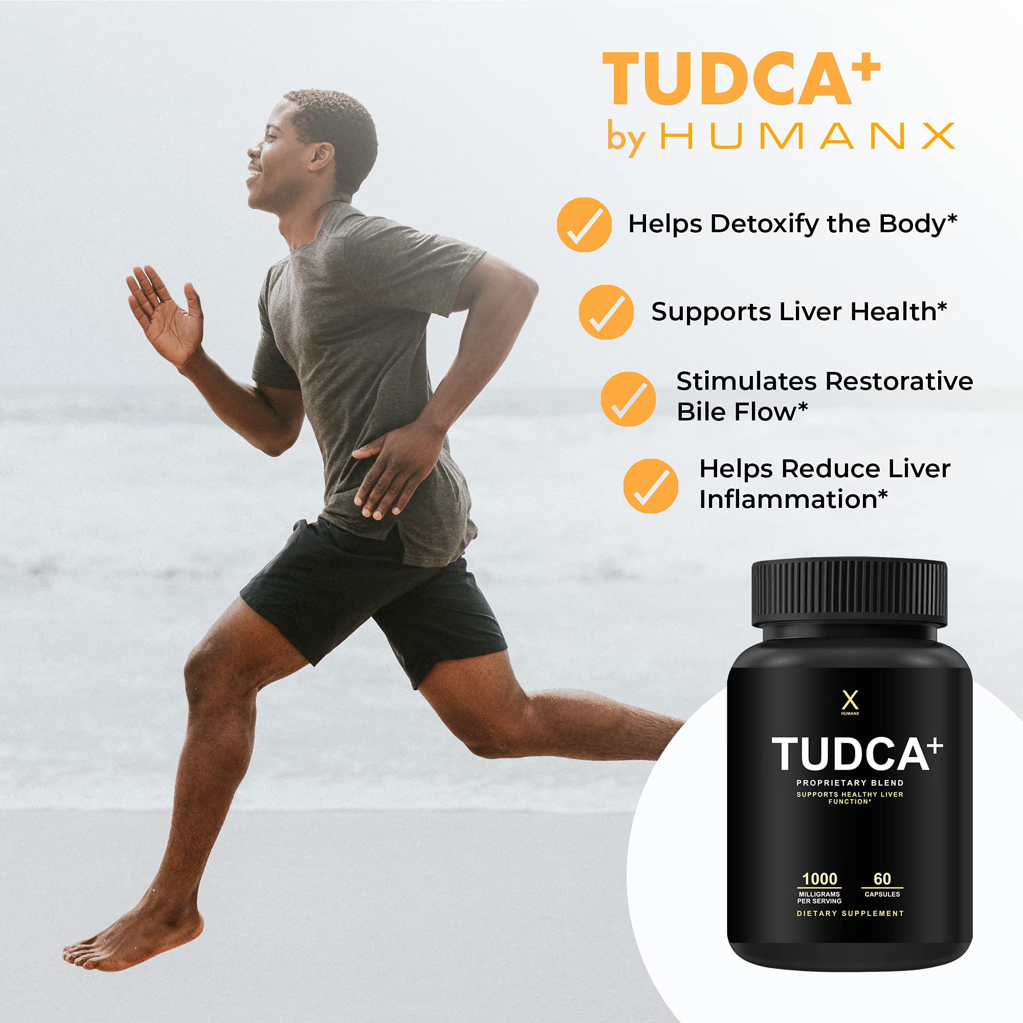 Emballage HUMANX Tudca+ pratique pour intégration dans votre routine santé.