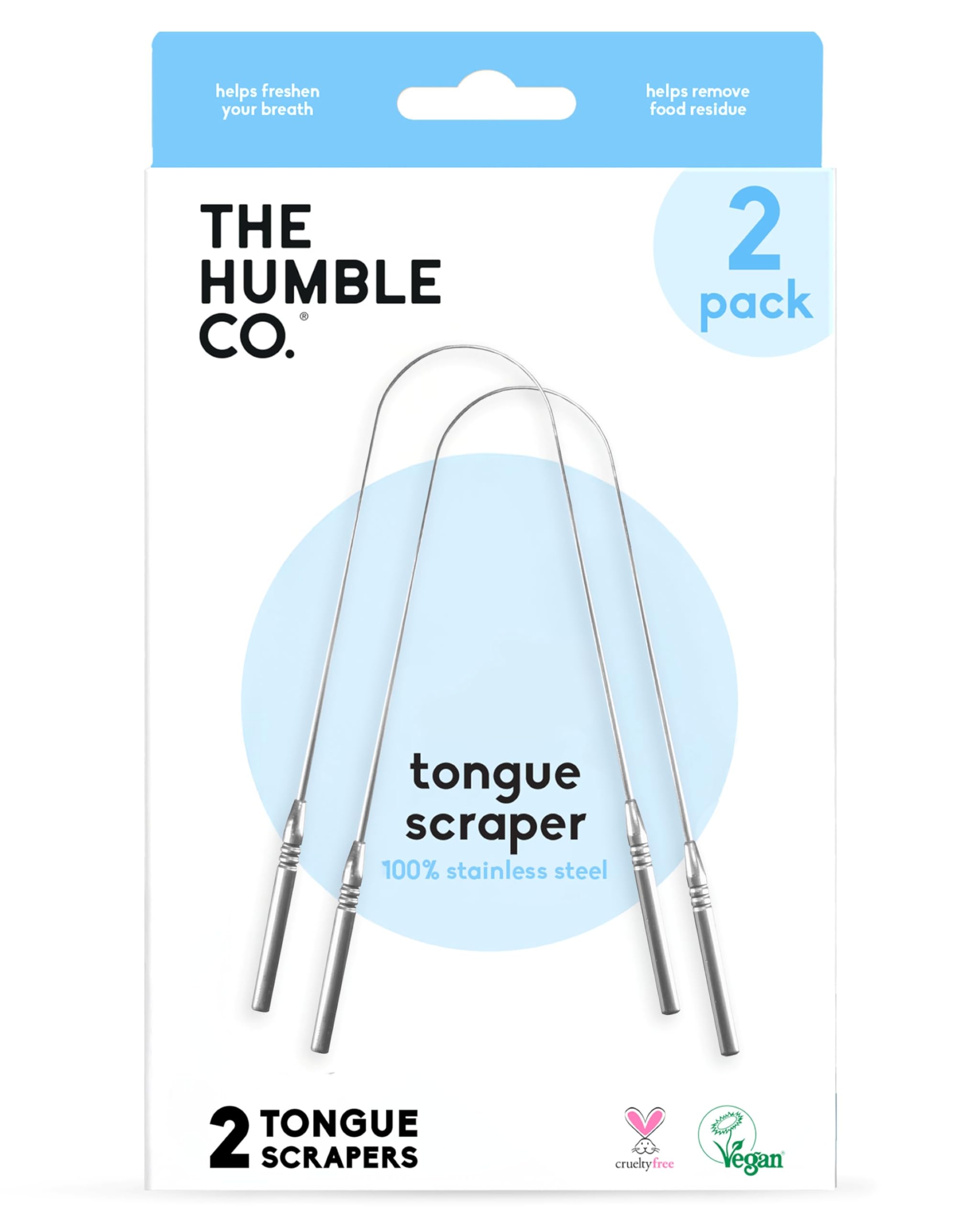 Gratte-langue The Humble Co en acier inoxydable, 2 packs, haleine potentiellement plus fraîche.
