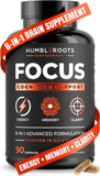 Humblroots Focus: bouteille de capsules, énergie claire pour le travail et l'étude.