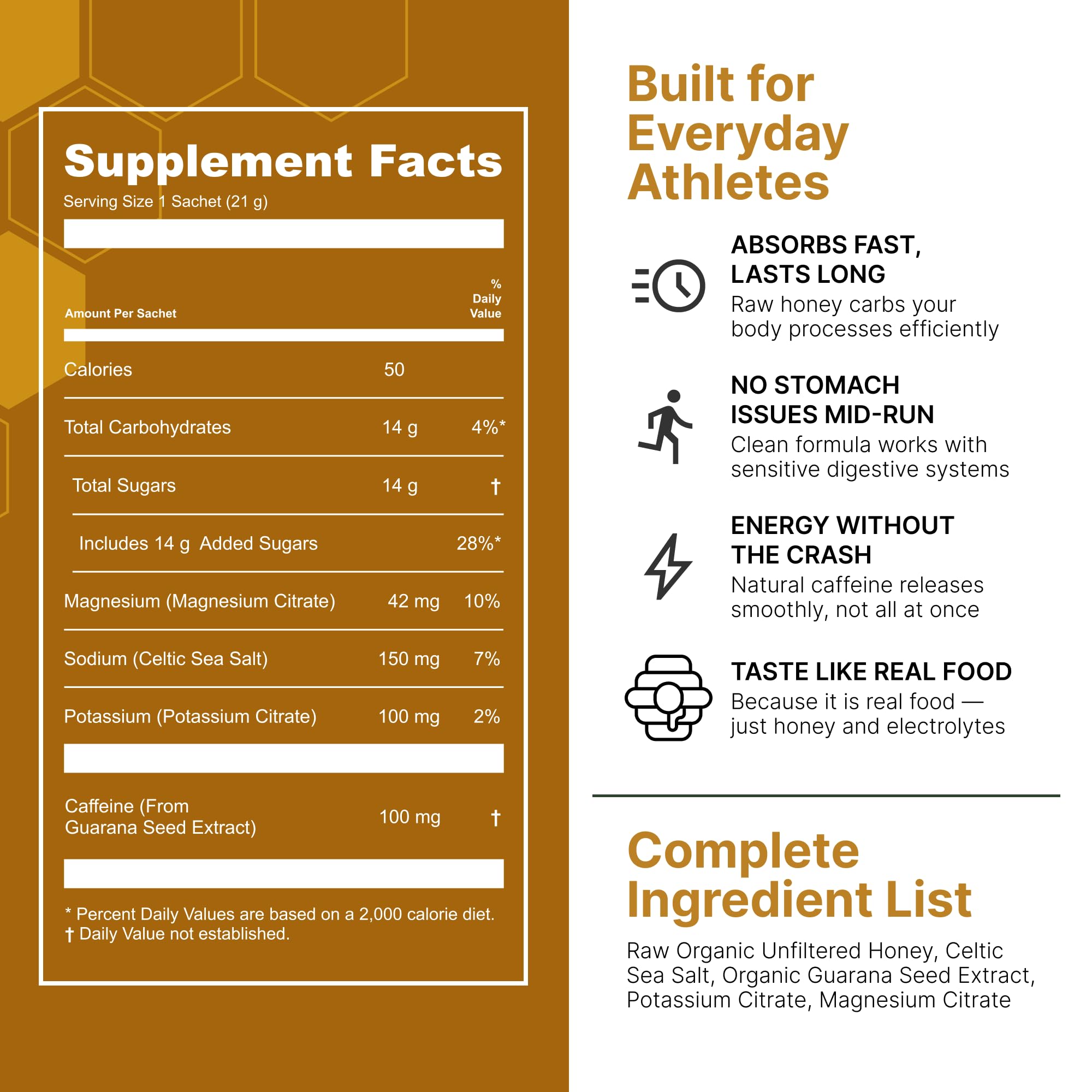 Hunnee H Energy Golden Boost, formule à cinq ingrédients sans additifs inutiles.