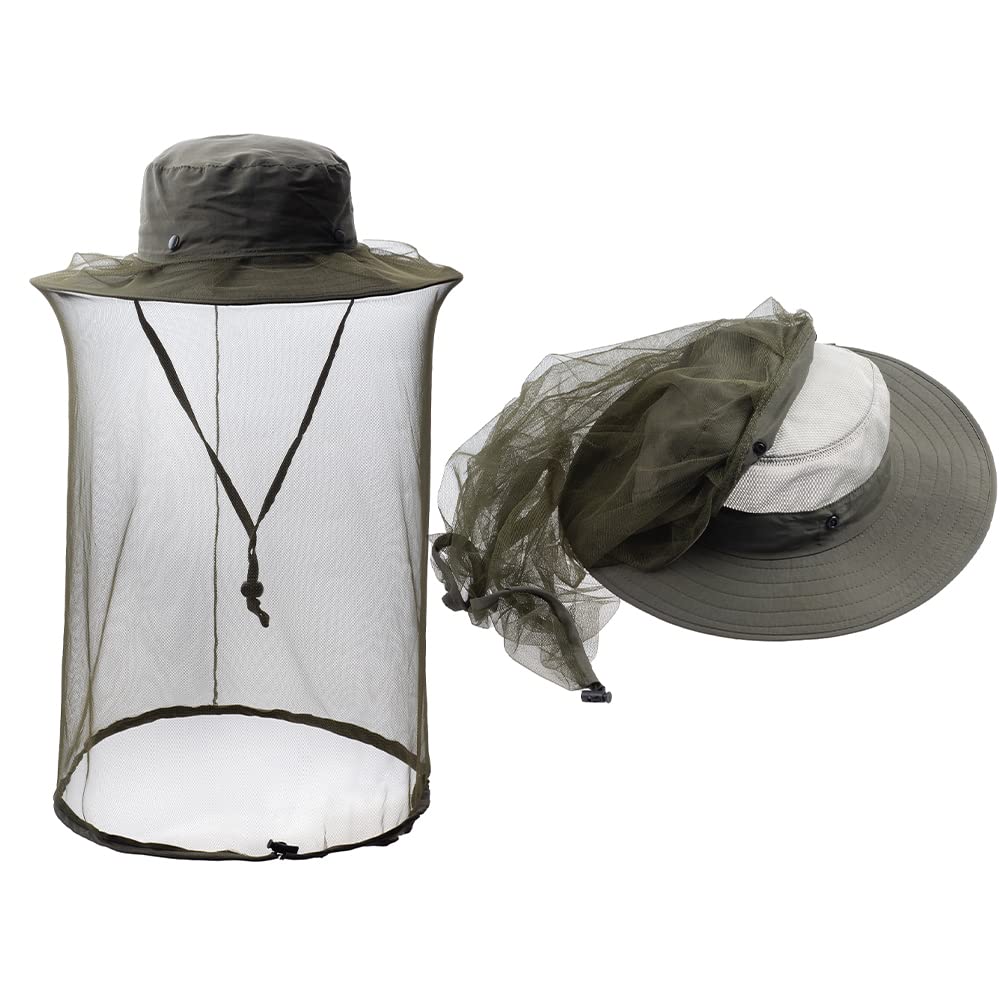 HunterBee chapeau voile ruche vert armée, protège des insectes en extérieur.