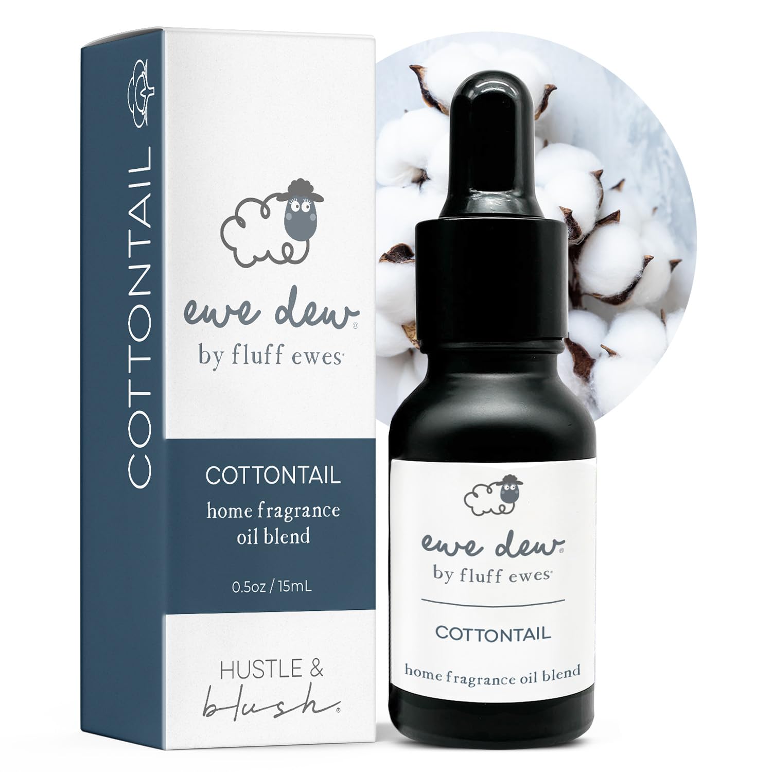 Hustle & Blush Cottontail, bouteille 15 ml, parfum frais pour linge et maison.